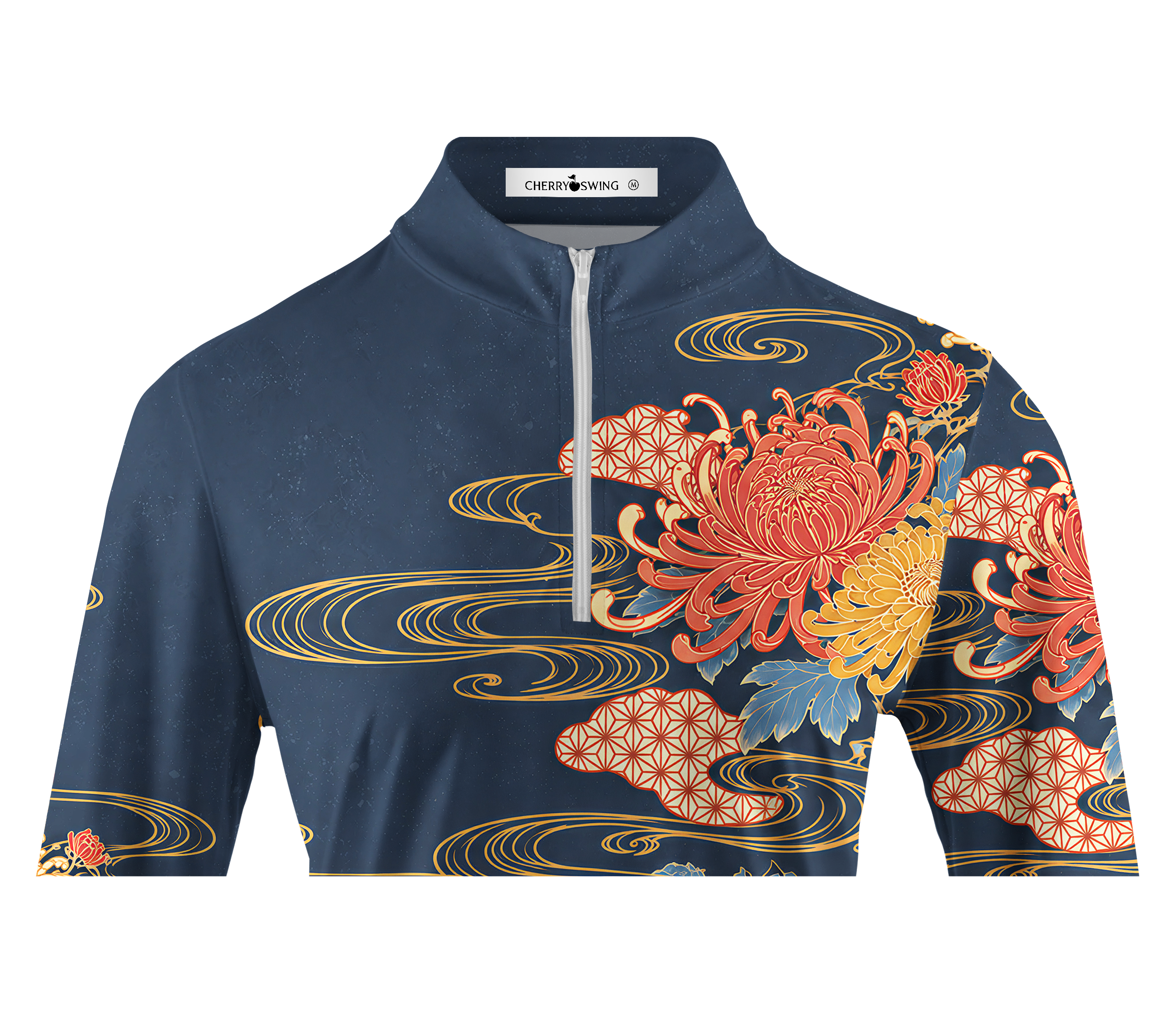 Cherryswing Women's Oriental Golden Chrysanthemum Long Sleeve Golf Shirt