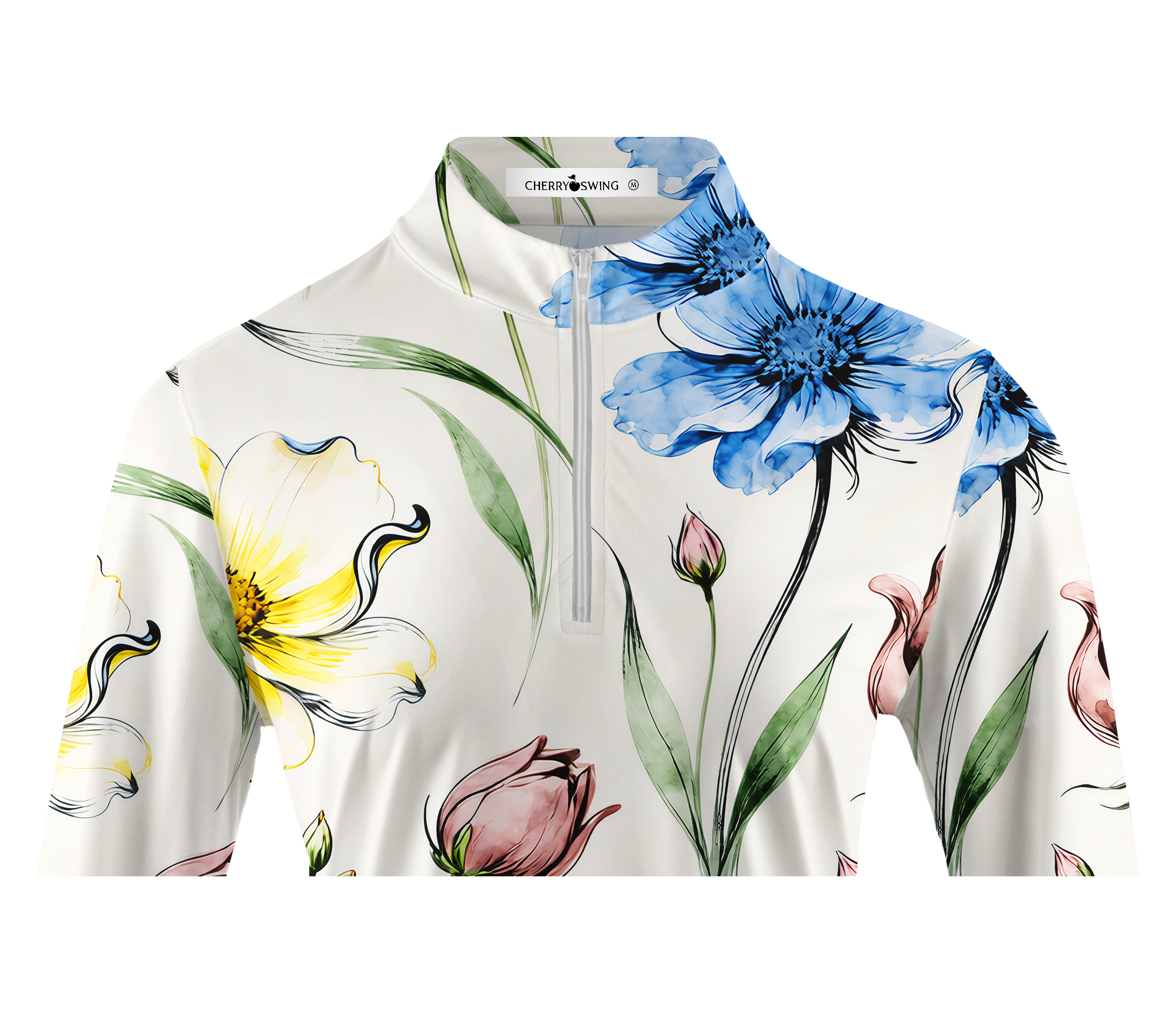 Cherryswing Women's Fresh Watercolor Floral Long Sleeve Golf Shirt