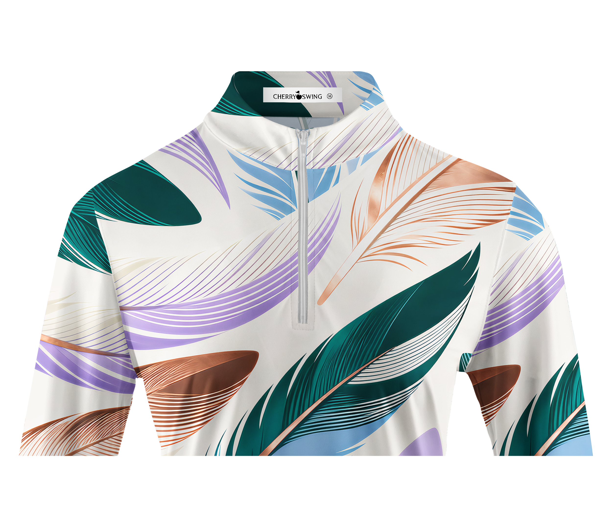 Cherryswing Women's Iridescent Feather Art Long Sleeve Golf Shirt