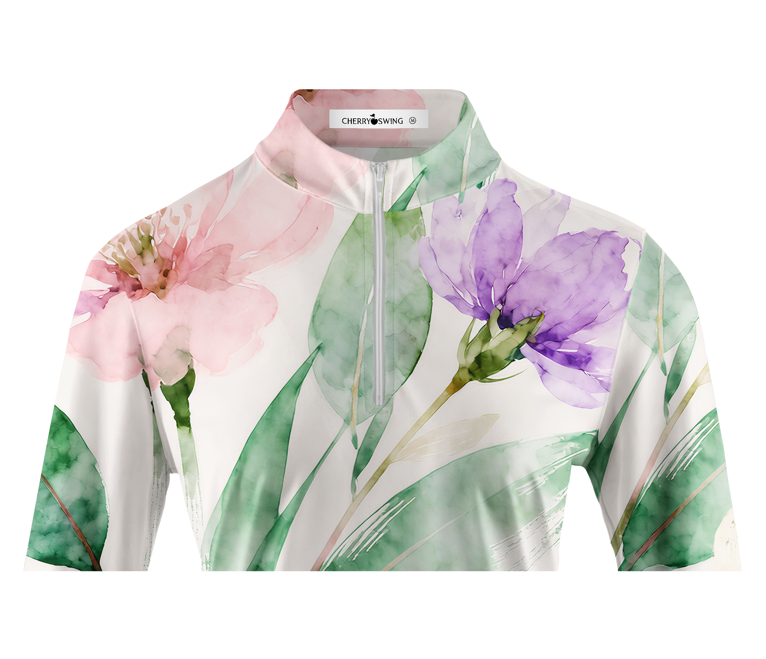 Cherryswing Women's Watercolor Purple Floral Long Sleeve Golf Shirt