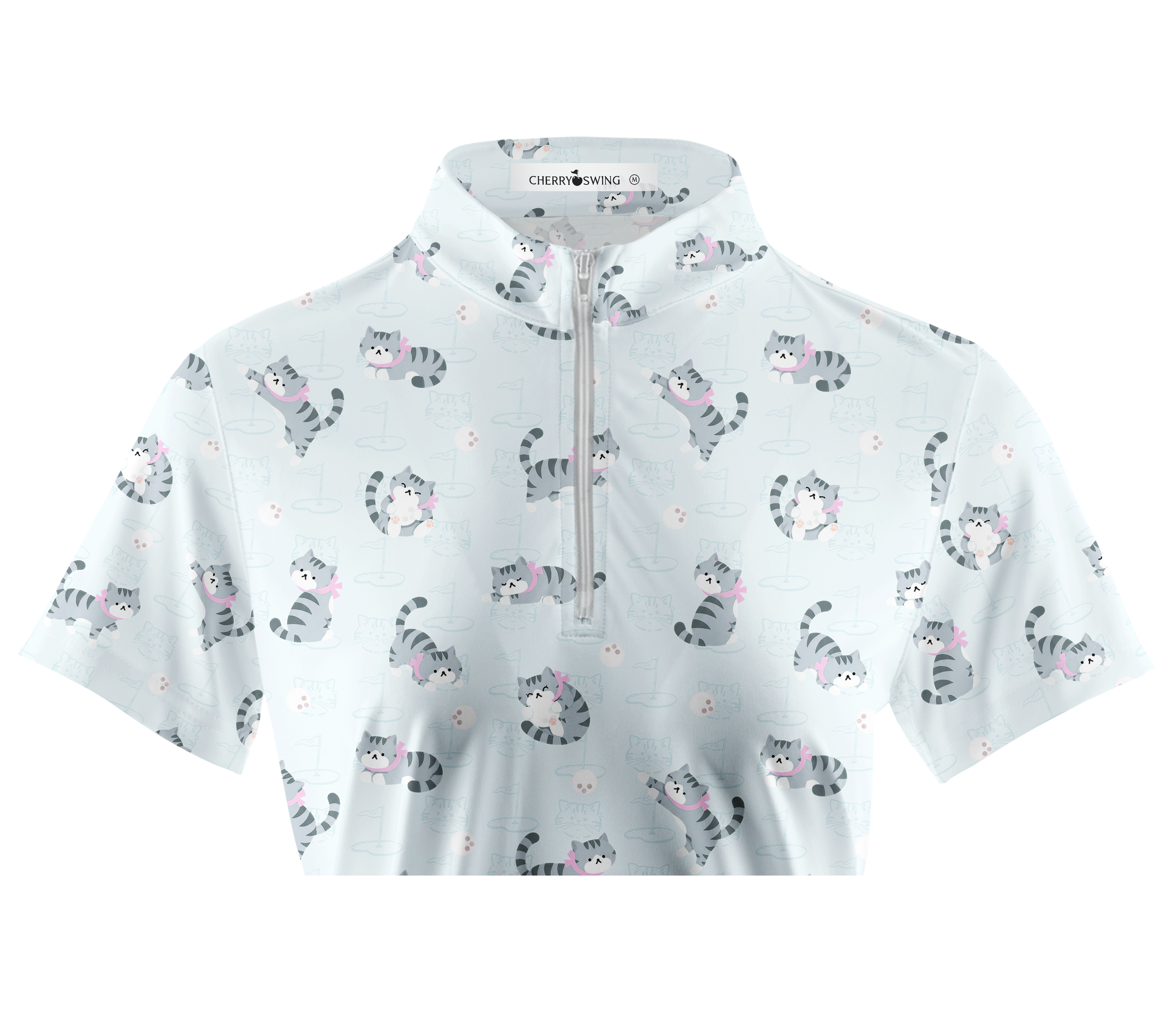Cherryswing Women's Playful Cat Novelty Print Short Sleeve Golf Shirt