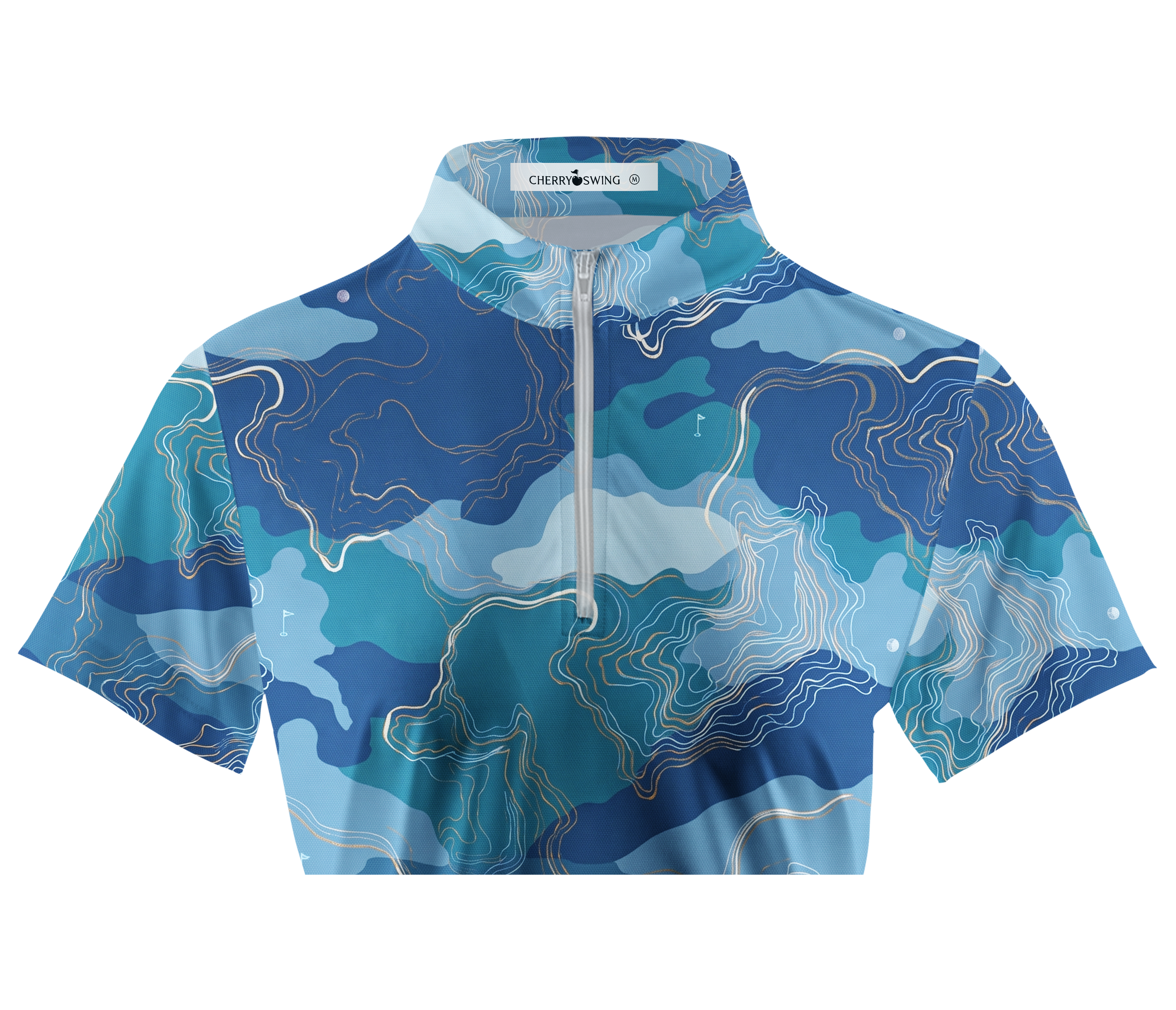 Cherryswing Women's Topographic Contour Print Short Sleeve Golf Shirt