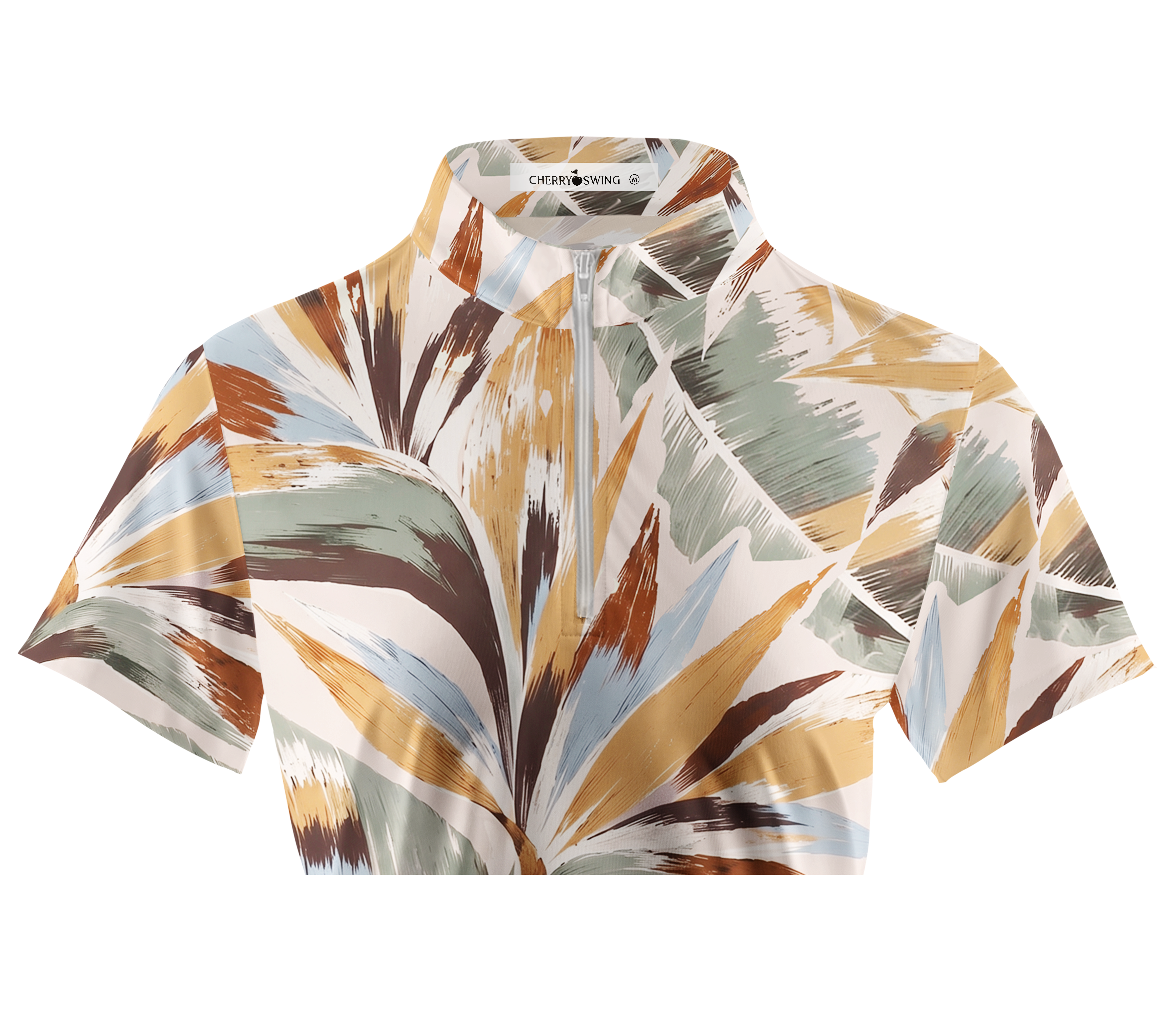 Cherryswing Women's Bold Brushstroke Tropical Leaf Short Sleeve Golf Shirt