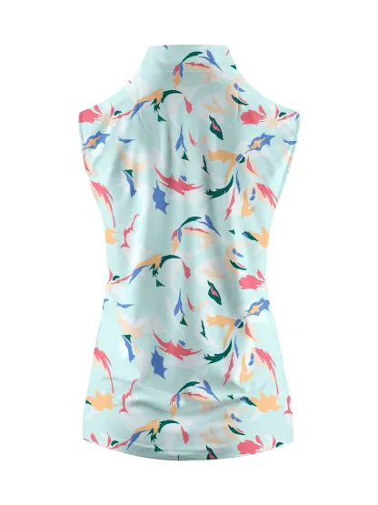 Cherryswing Women's Sleeveless Floral Color Matching Golf Polo Shirt