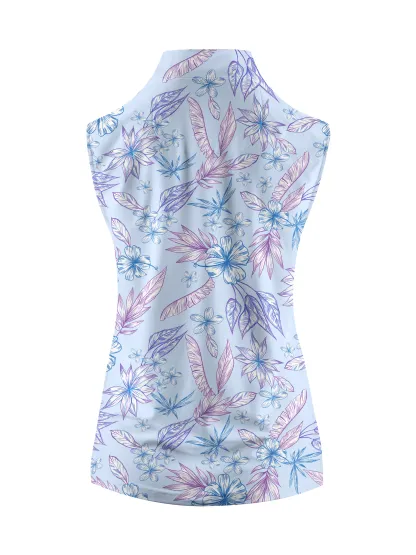 Cherryswing Women's Sleeveless Hibiscus Golf Polo Shirt