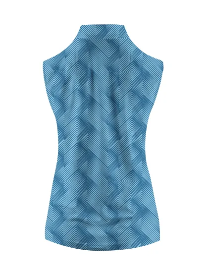 Cherryswing Women's Sleeveless Water Ripples Golf Polo Shirt