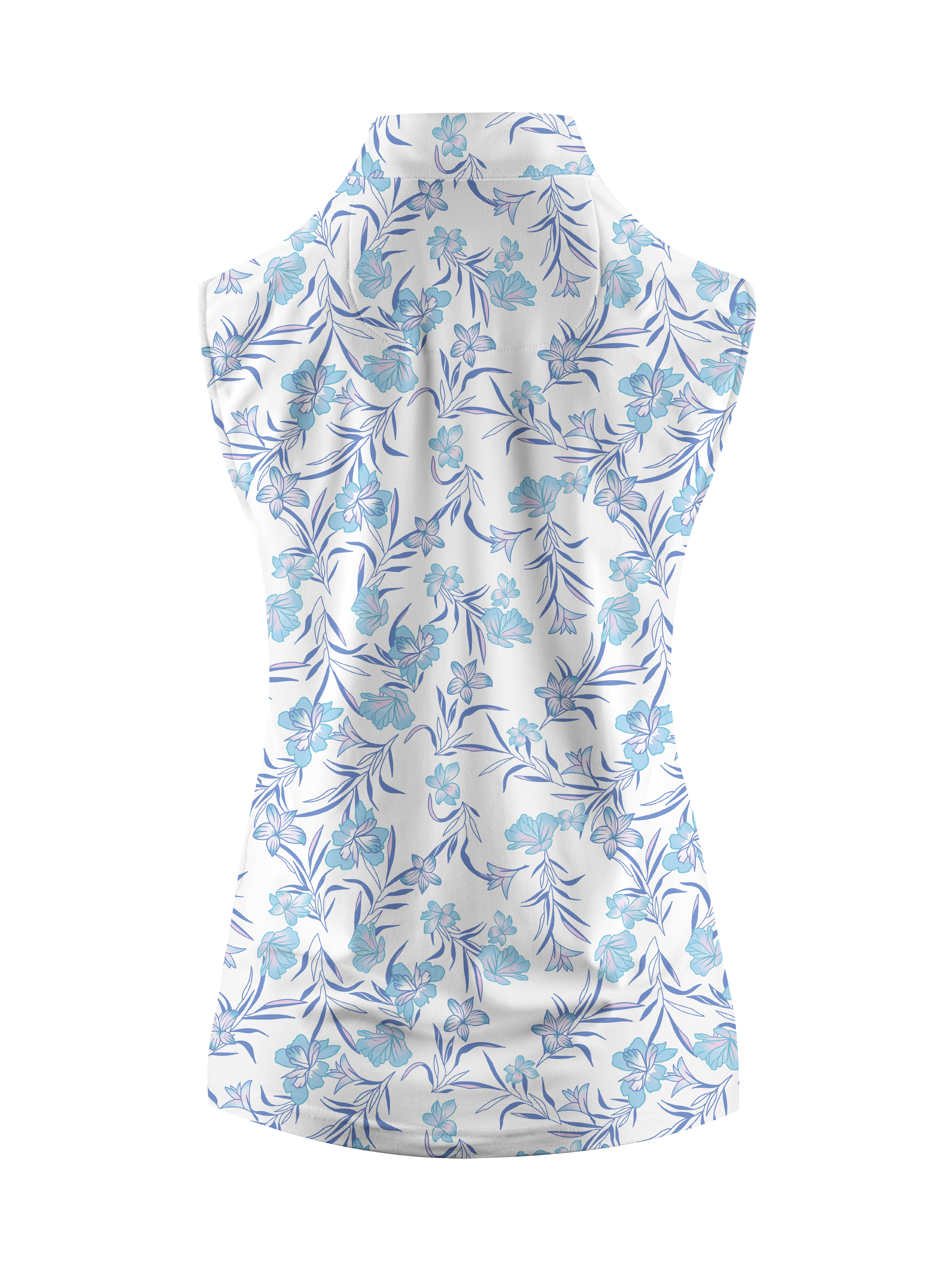 Cherryswing Women's Blue Floral Golf Polo Sleeveless Shirt