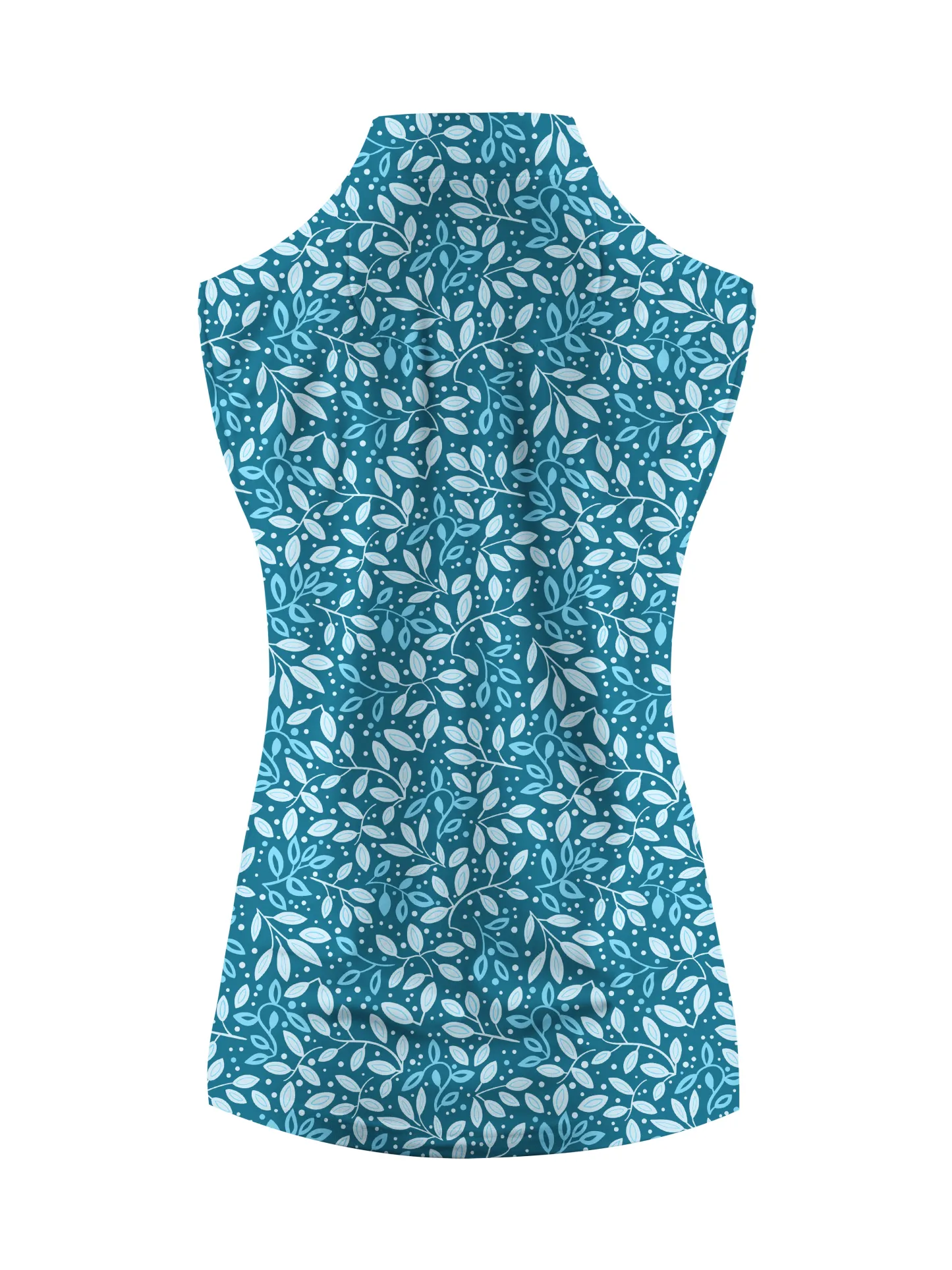 Cherryswing Women's Teal Leaf Motif Sleeveless Golf Shirt