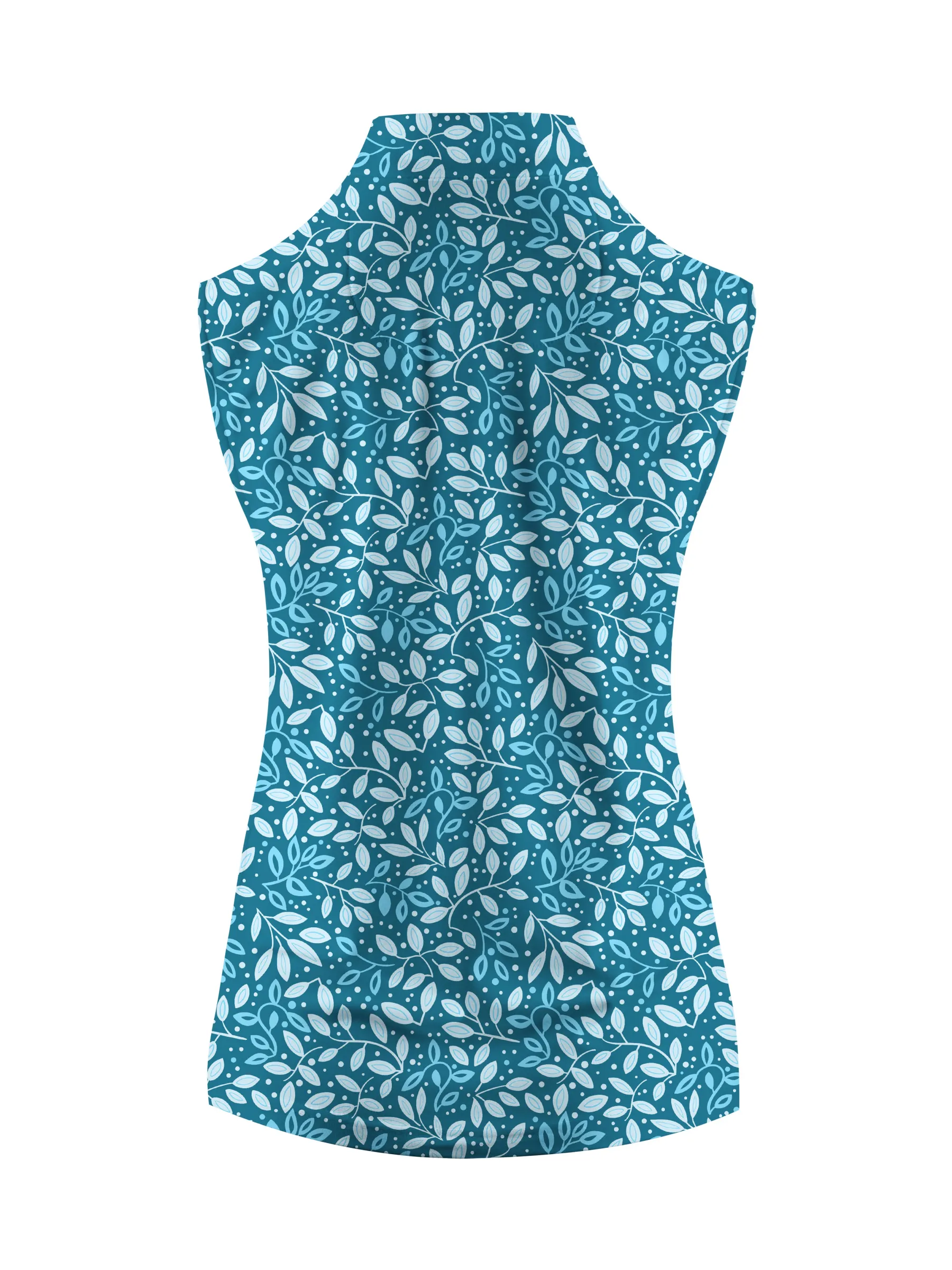 Cherryswing Women's Teal Leaf Motif Sleeveless Golf Shirt