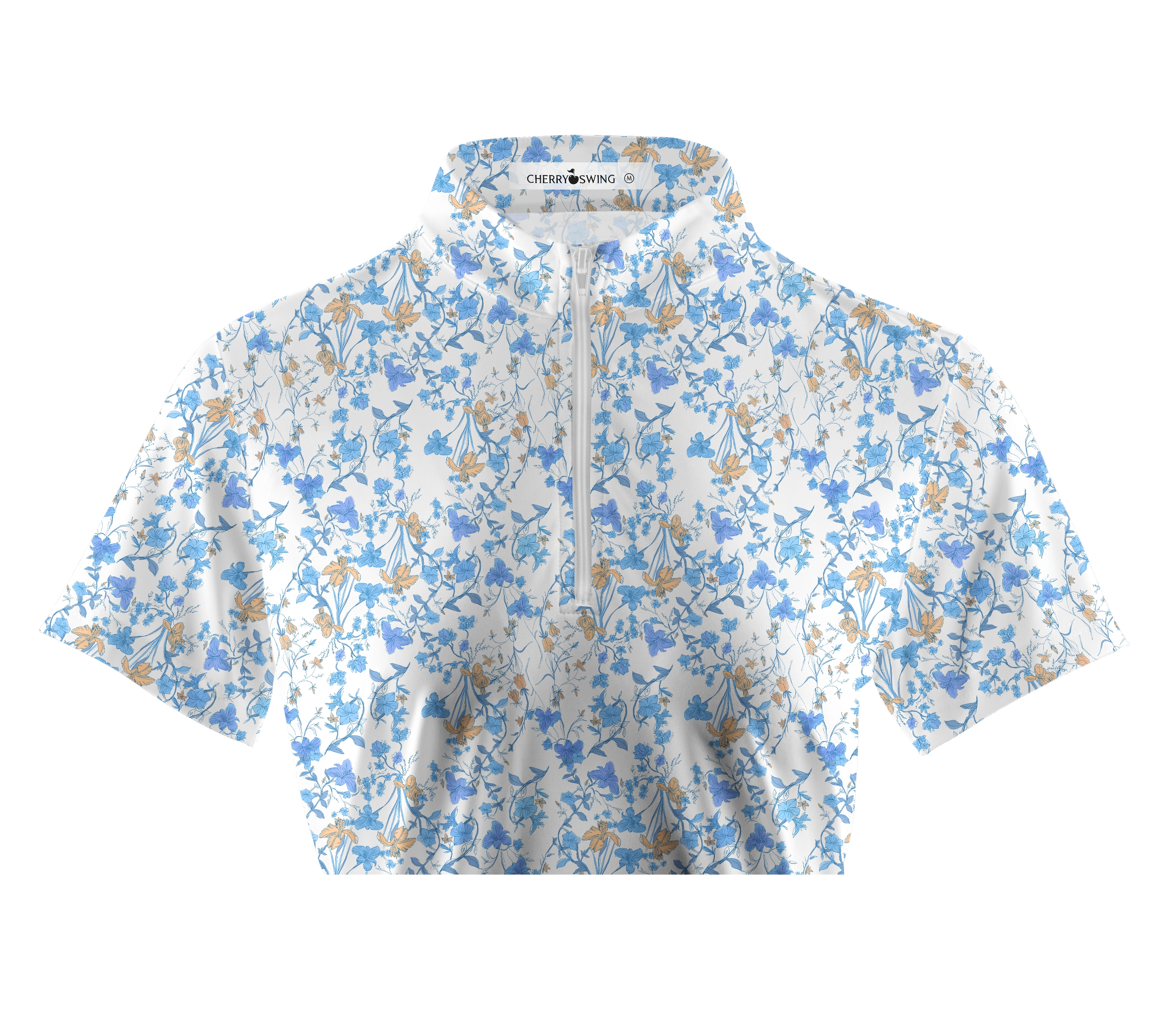 Cherryswing Women's Blue Floral Print Golf Polo