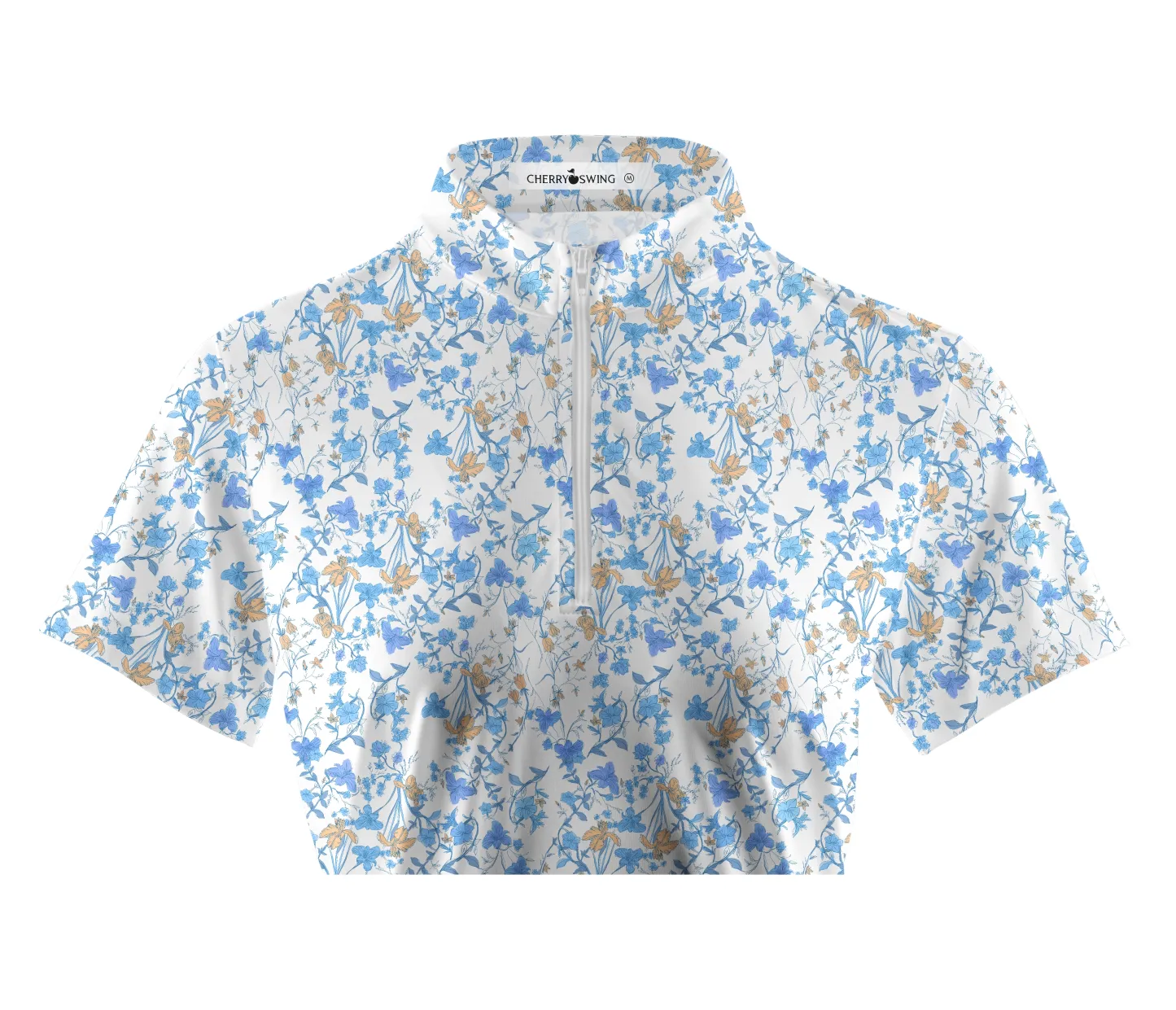 Cherryswing Women's Blue Floral Print Golf Polo