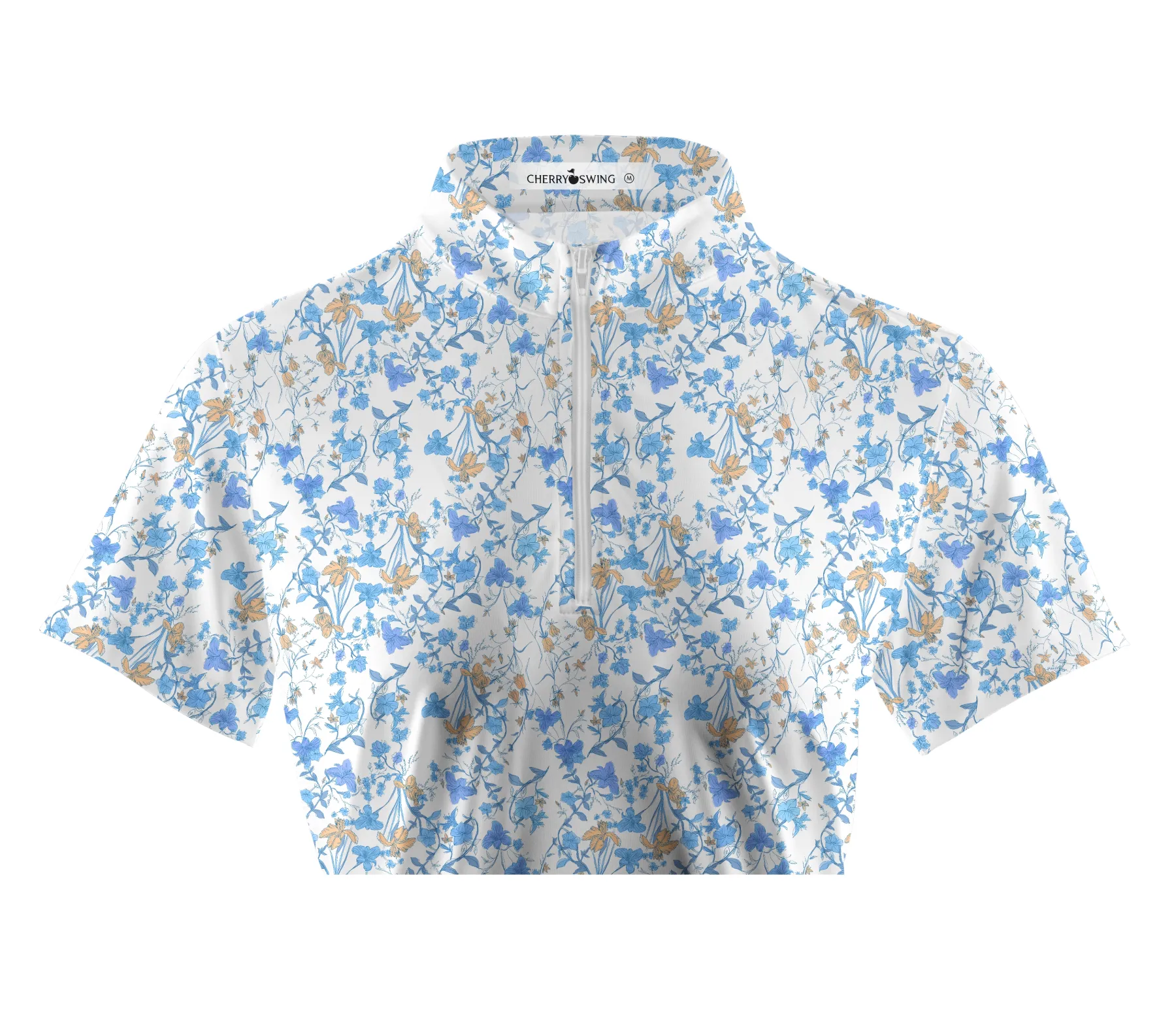 Cherryswing Women's Blue Floral Print Golf Polo