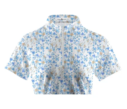 Cherryswing Women's Blue Floral Print Golf Polo