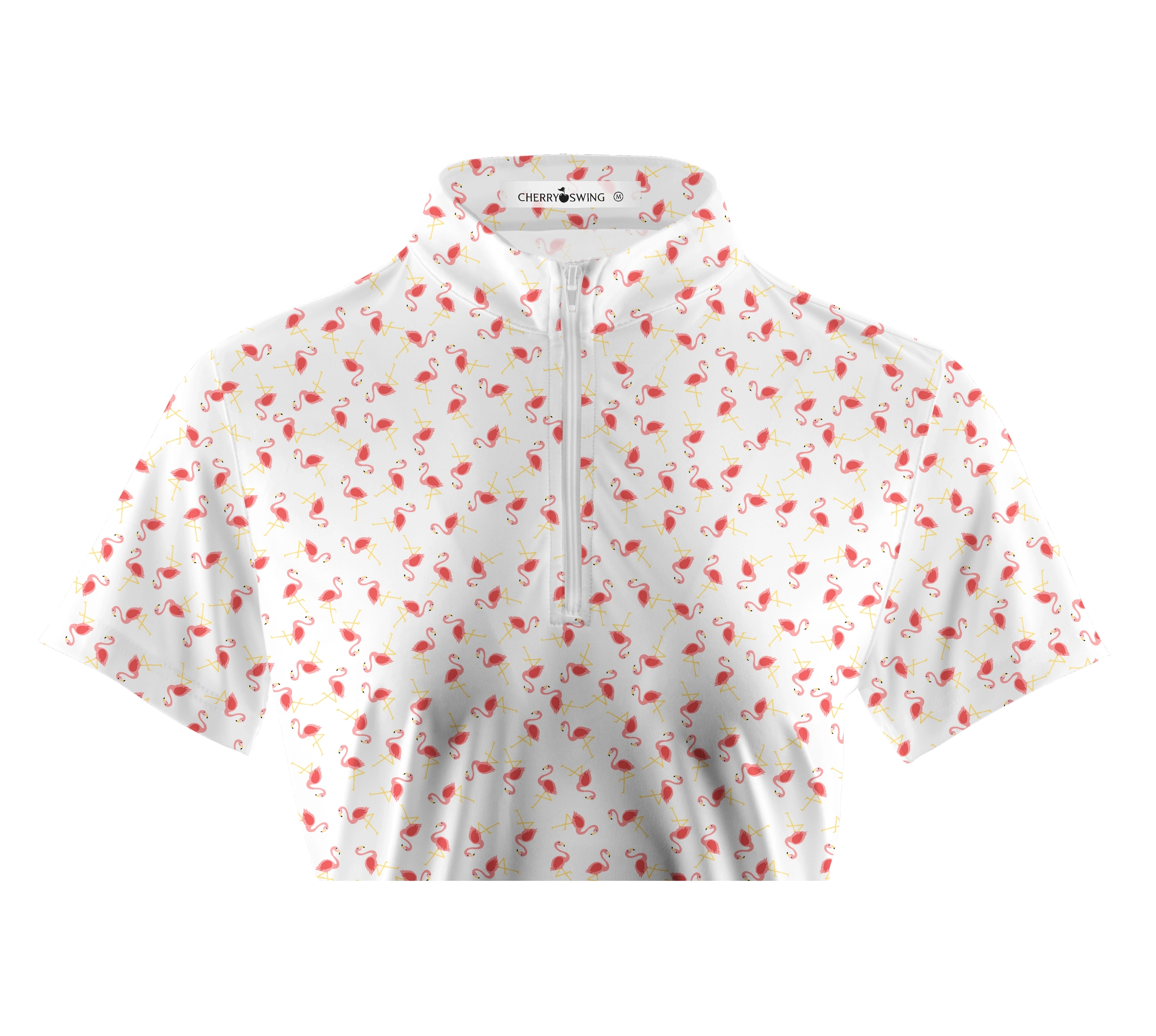 Cherryswing Women's Graceful Flamingo Print Short Sleeve Polo Shirt