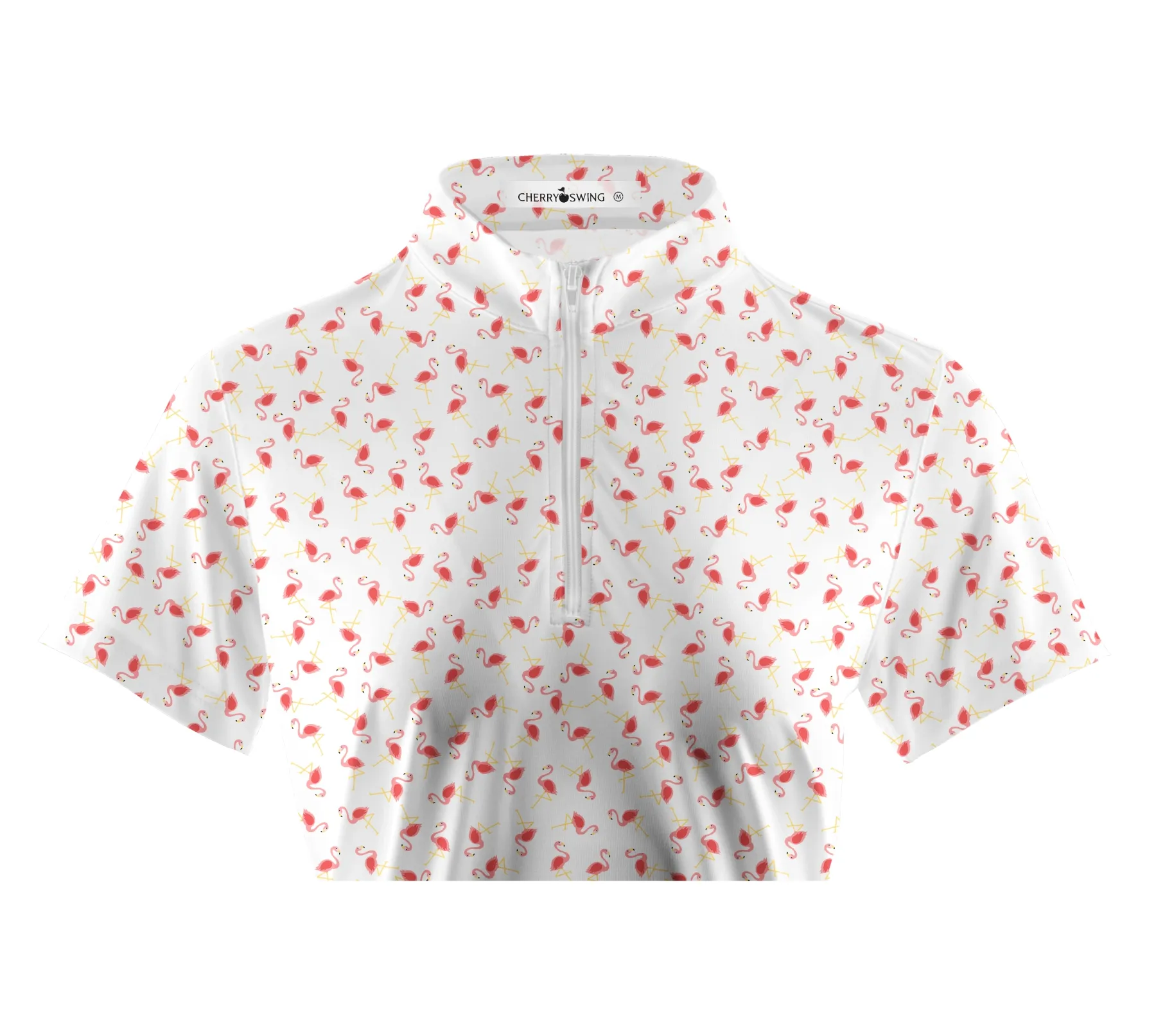Cherryswing Women's Graceful Flamingo Print Short Sleeve Polo Shirt