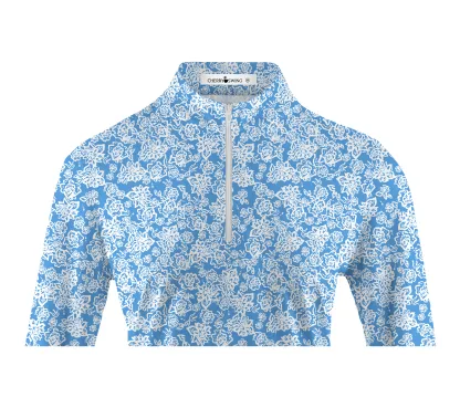Cherryswing Women's Line Drawing Flowers Long Sleeve Polo Shirt