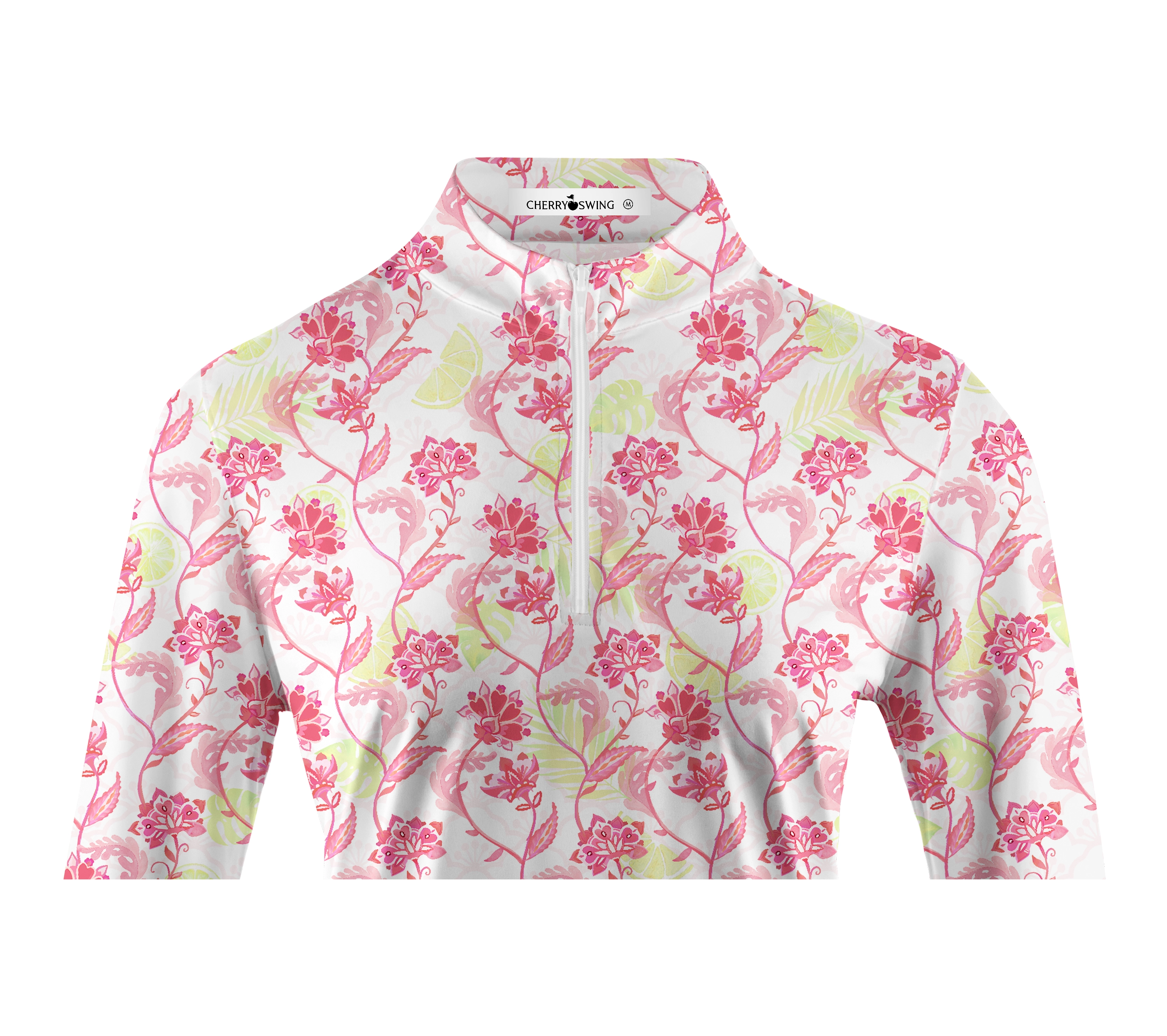 Cherryswing Women's Pink Flowers Long Sleeve Polo Shirt