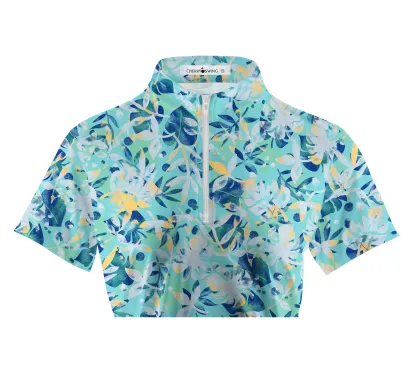 Cherryswing Women's Monstera Print Golf Short Sleeve Polo Shirt