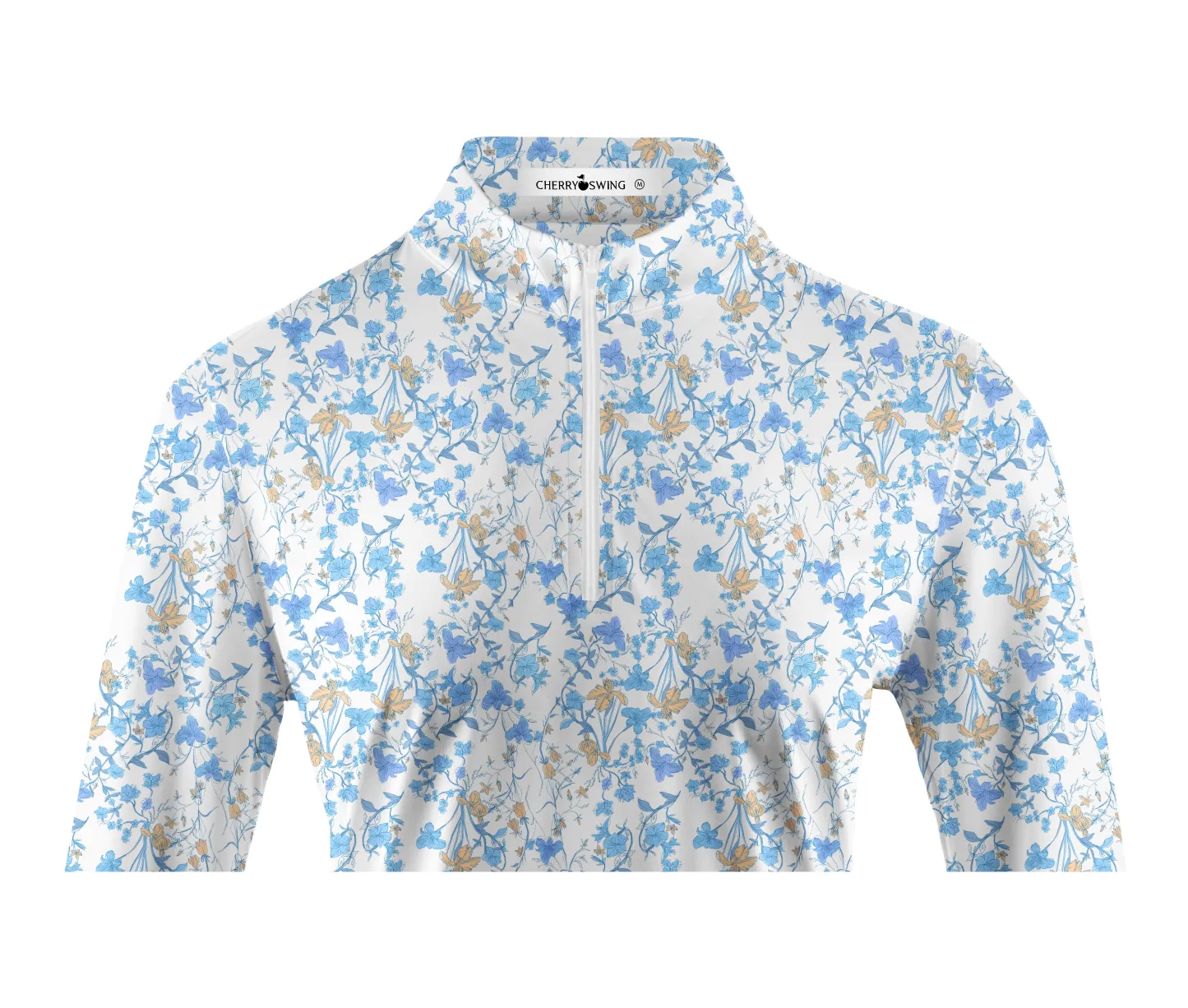 Cherryswing Women's Blue Floral Print Long Sleeve Golf Polo