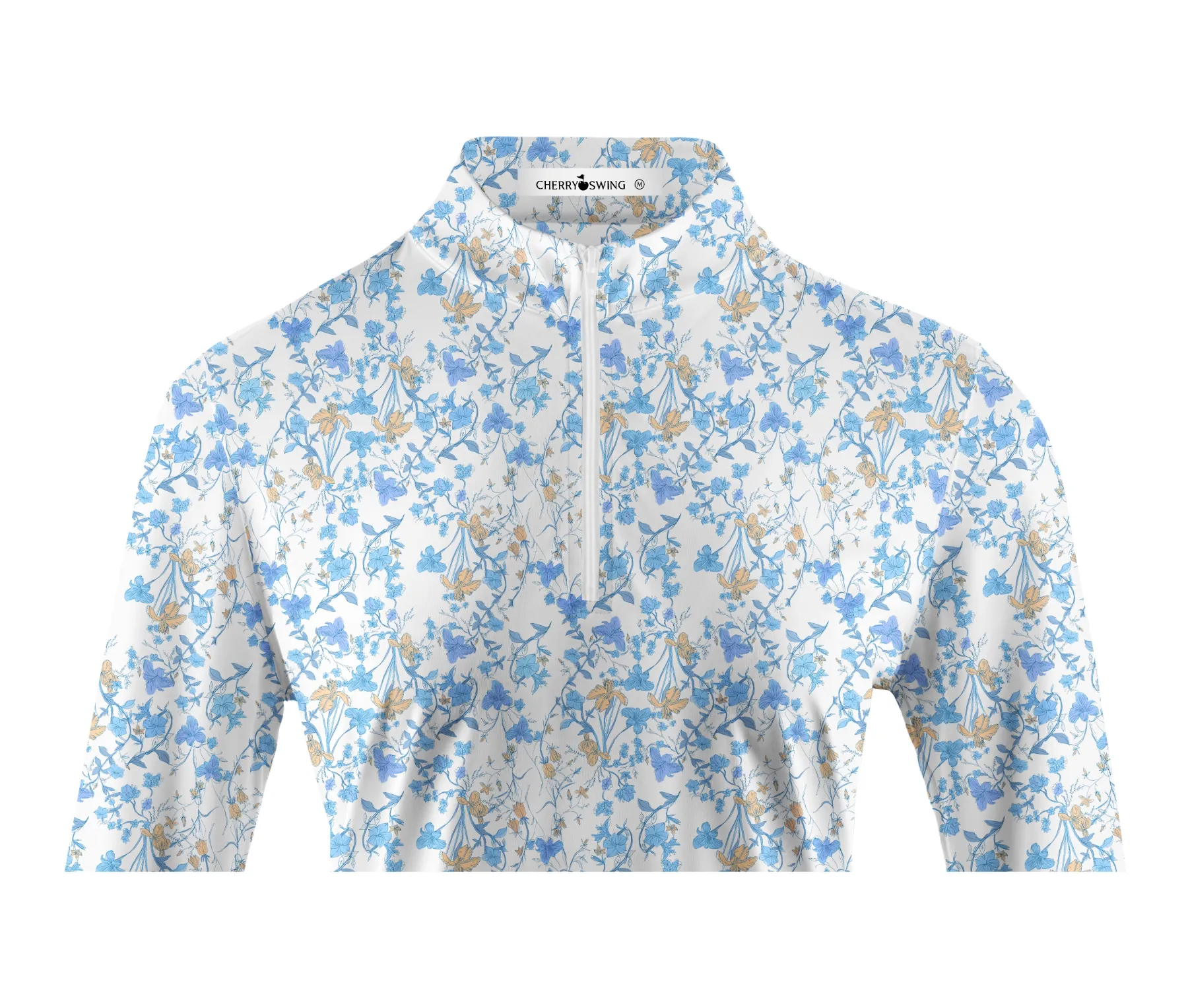 Cherryswing Women's Blue Floral Print Long Sleeve Golf Polo