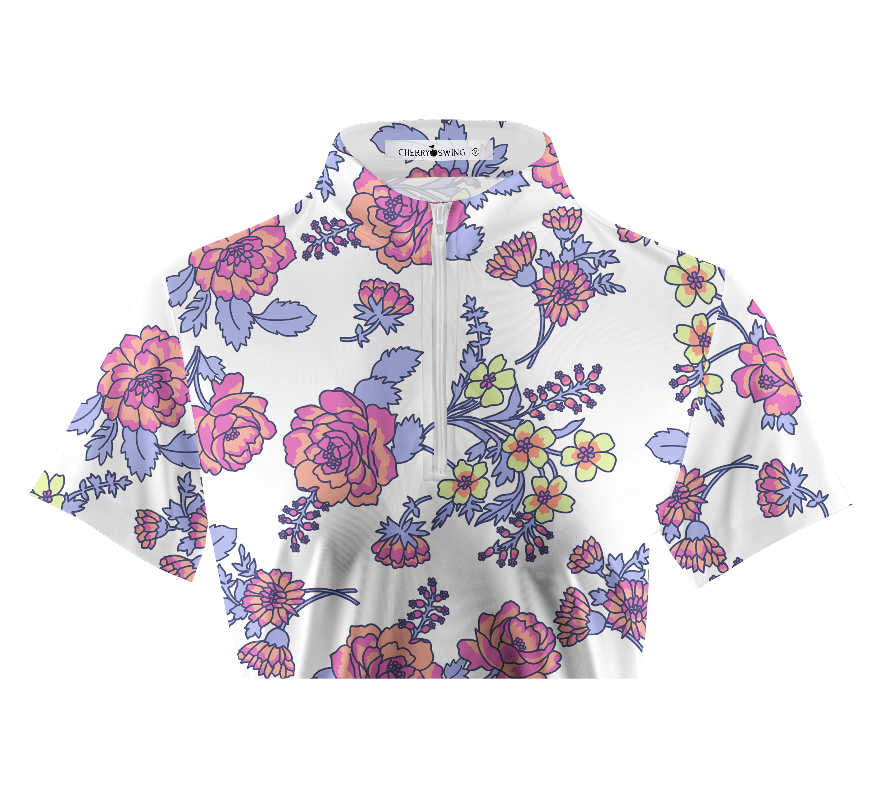 Cherryswing Women's Colorful Flowers Golf Short Sleeve Polo Shirt