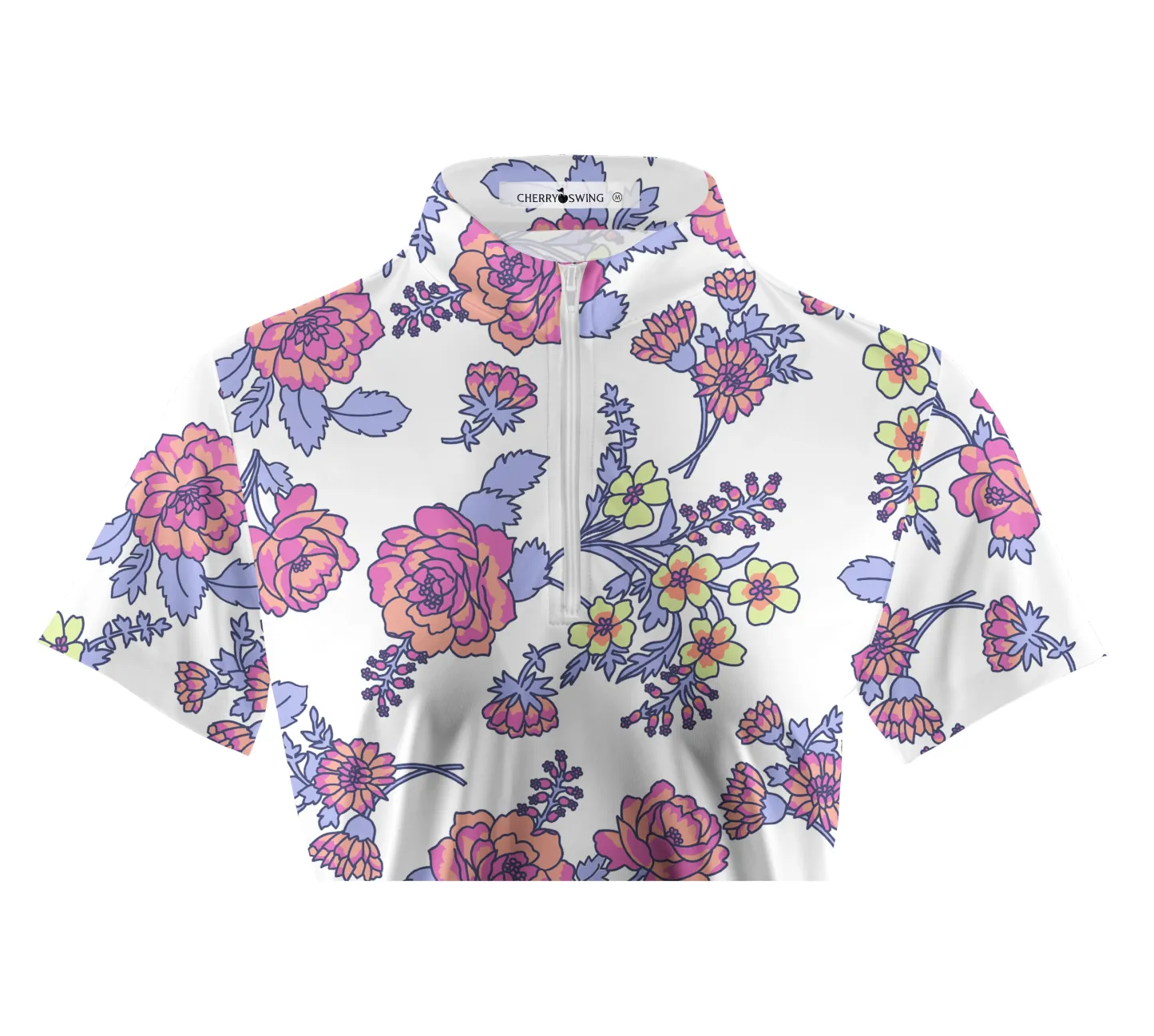 Cherryswing Women's Colorful Flowers Golf Short Sleeve Polo Shirt