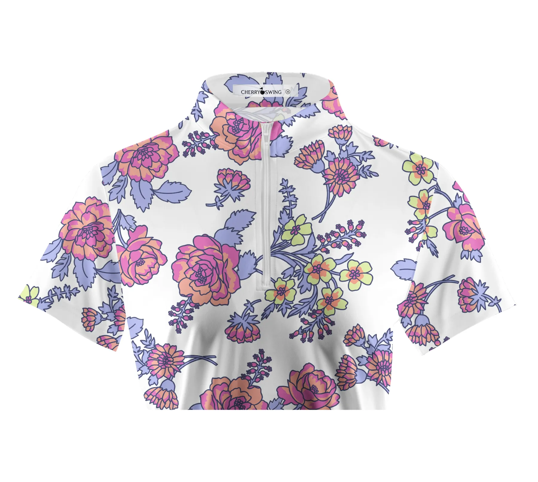 Cherryswing Women's Colorful Flowers Golf Short Sleeve Polo Shirt