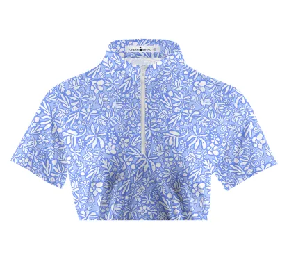Cherryswing Women's Seaside Floral Golf Short Sleeve Polo Shirt