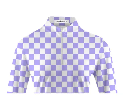 Cherryswing Women's Checkerboard Print Golf Long Sleeve Polo Shirt