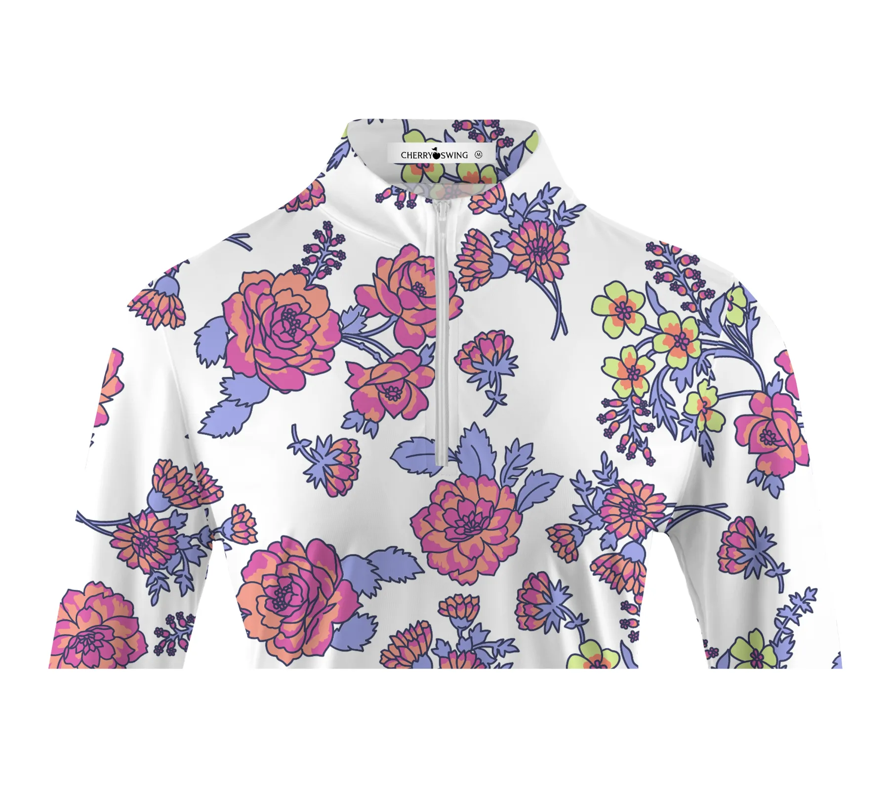 Cherryswing Women's Colorful Flowers Golf Long Sleeve Polo Shirt