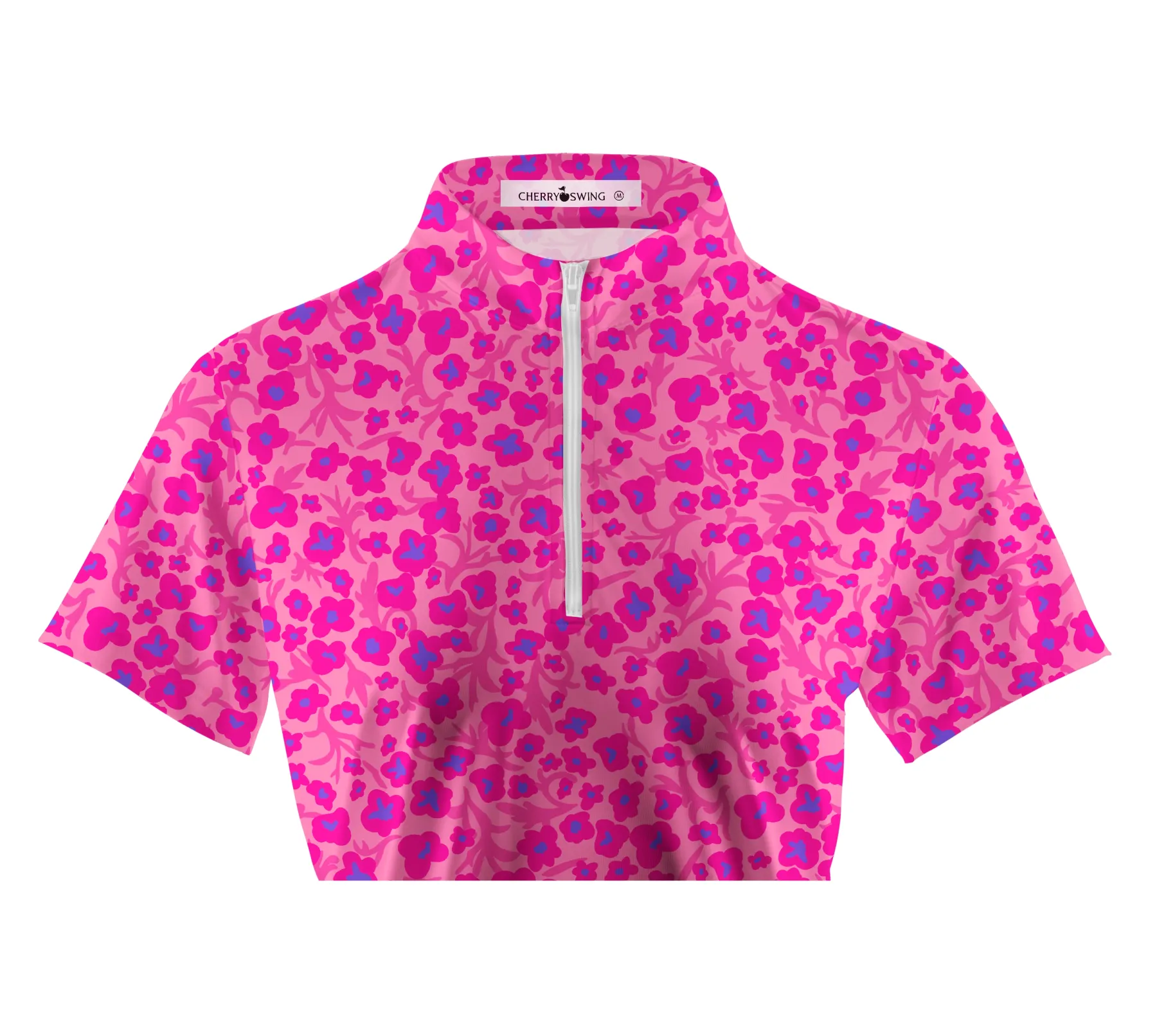 Cherryswing Women's Pink Floral Golf Short Sleeve Polo Shirt