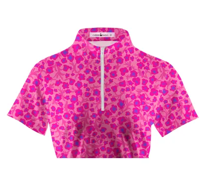 Cherryswing Women's Pink Floral Golf Short Sleeve Polo Shirt