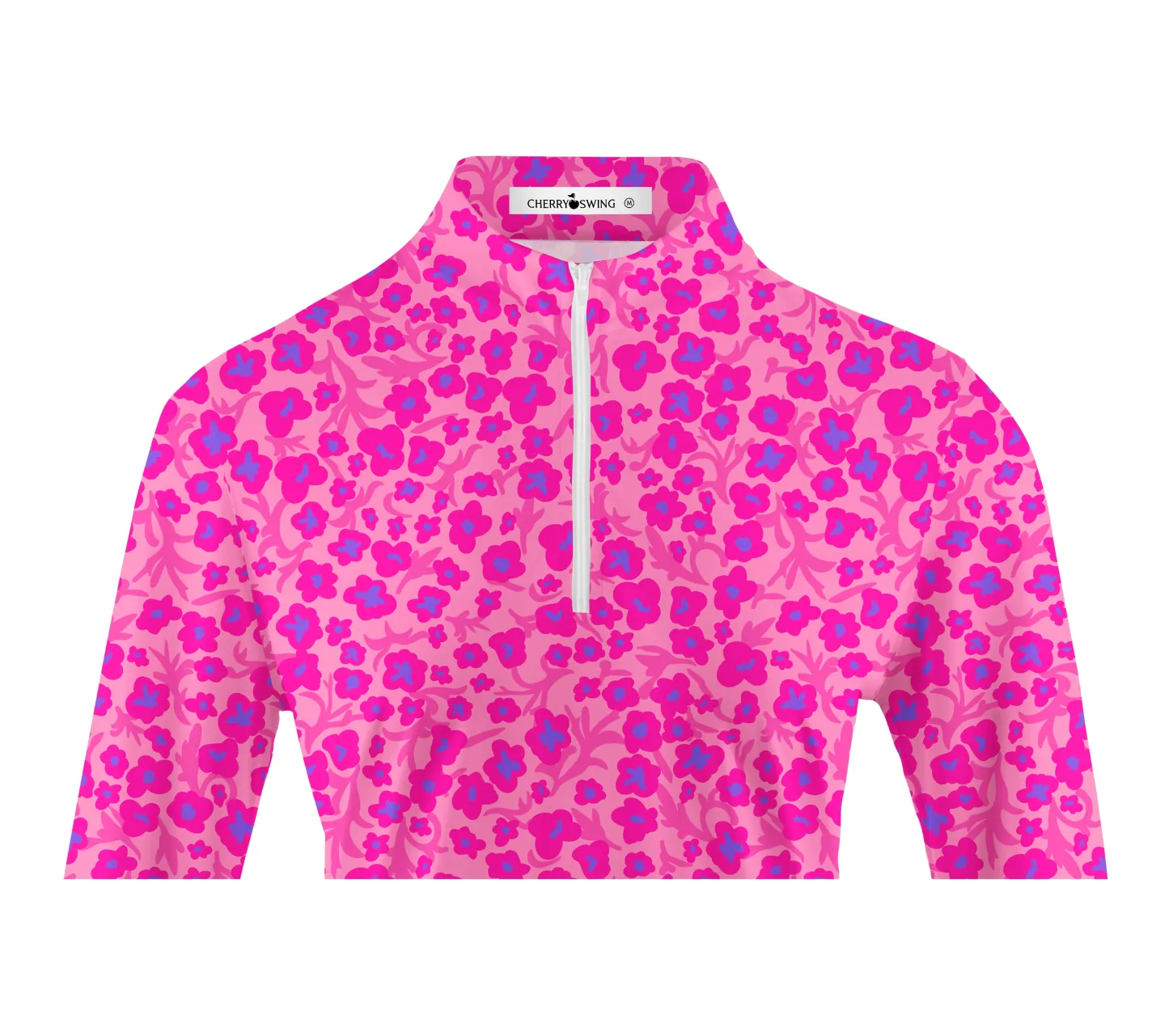 Cherryswing Women's Pink Floral Golf Long Sleeve Polo Shirt