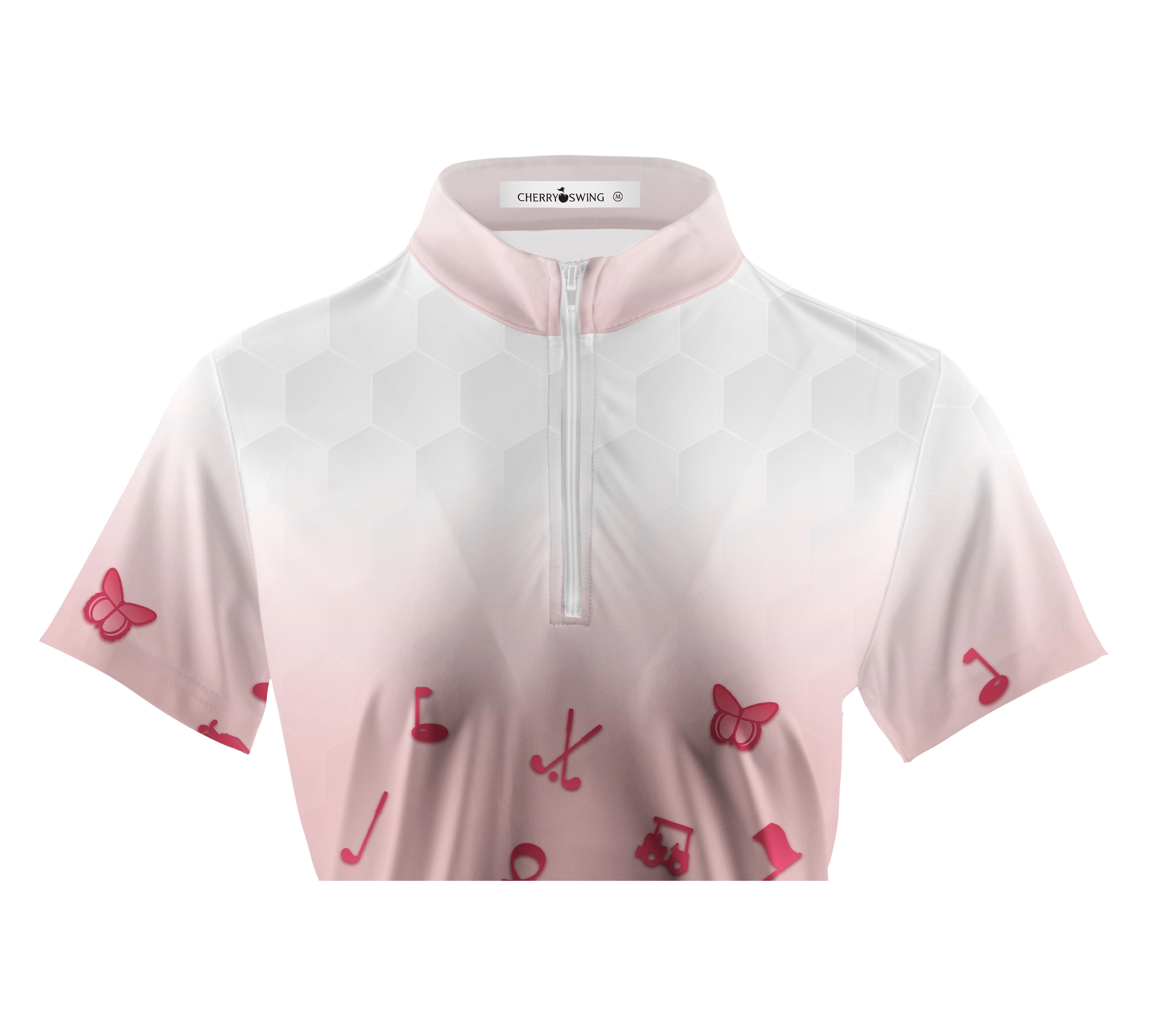 Cherryswing Women's Pink Gradient Golf Short Sleeve Polo Shirt