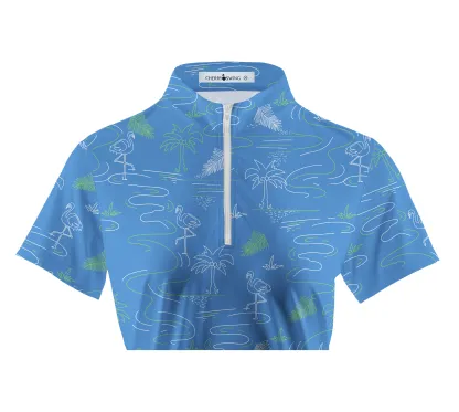 Cherryswing Women's Flamingos Playing Golf Short Sleeve Polo Shirt