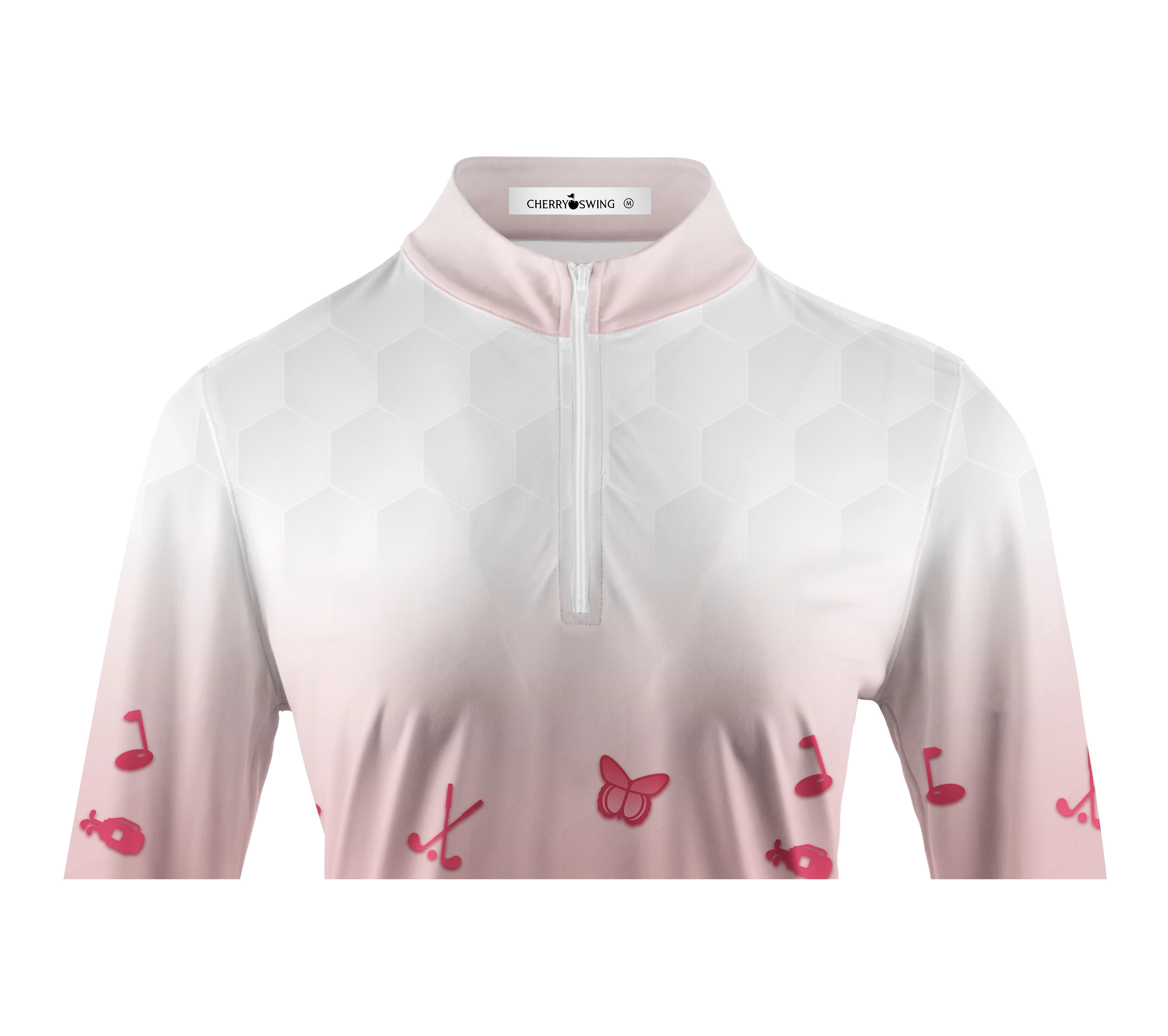 Cherryswing Women's Pink Gradient Golf Long Sleeve Polo Shirt