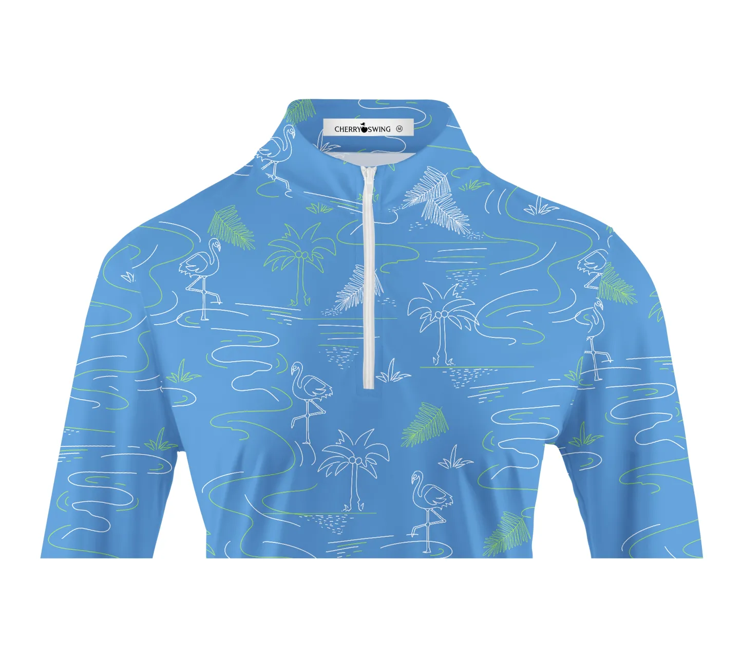 Cherryswing Women's Flamingos Playing Golf Long Sleeve Polo Shirt