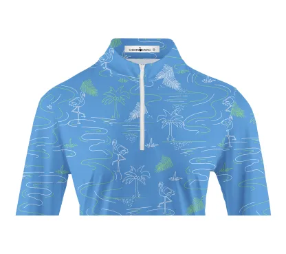 Cherryswing Women's Flamingos Playing Golf Long Sleeve Polo Shirt
