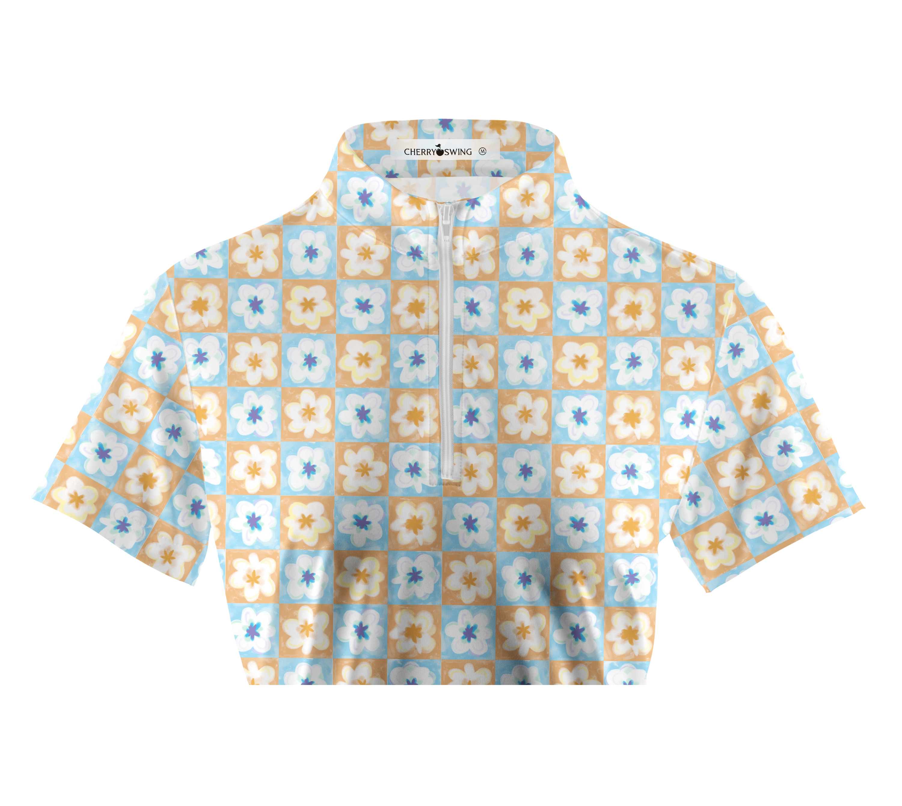 Cherryswing Women's Bicolor Flower Golf Short Sleeve Polo Shirt