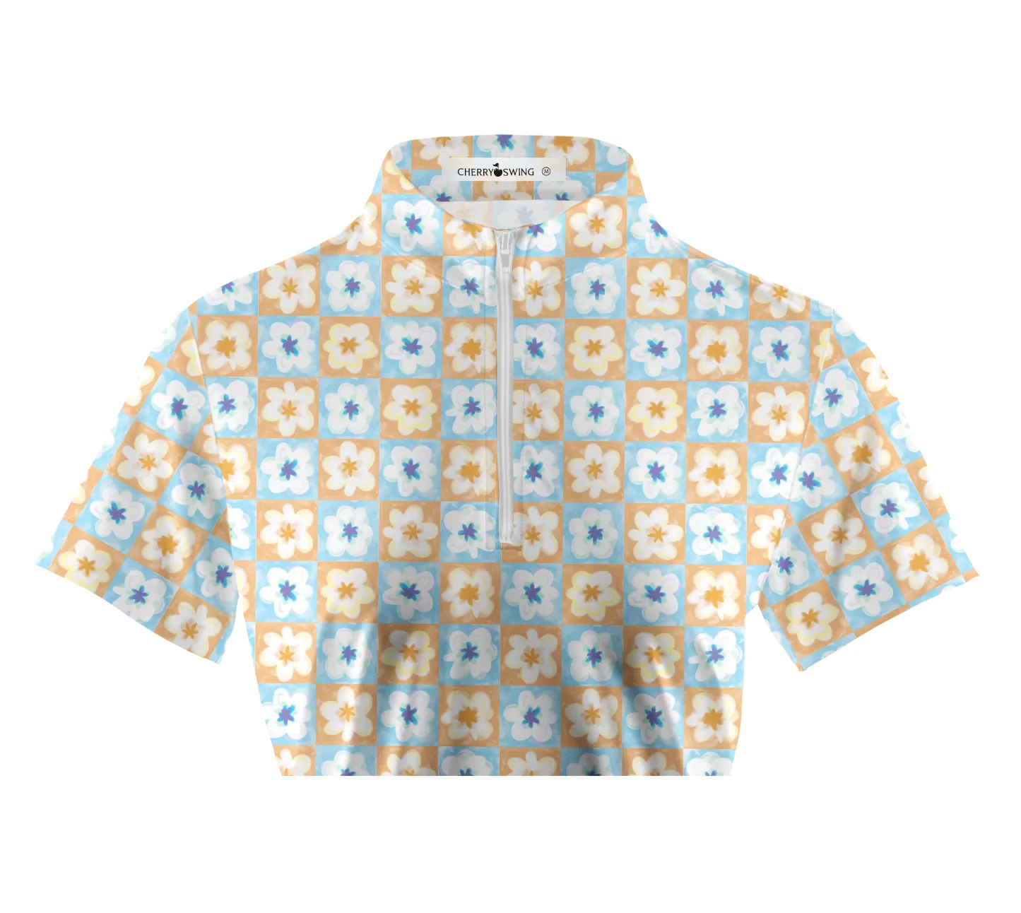 Cherryswing Women's Bicolor Flower Golf Short Sleeve Polo Shirt