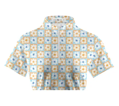 Cherryswing Women's Bicolor Flower Golf Short Sleeve Polo Shirt