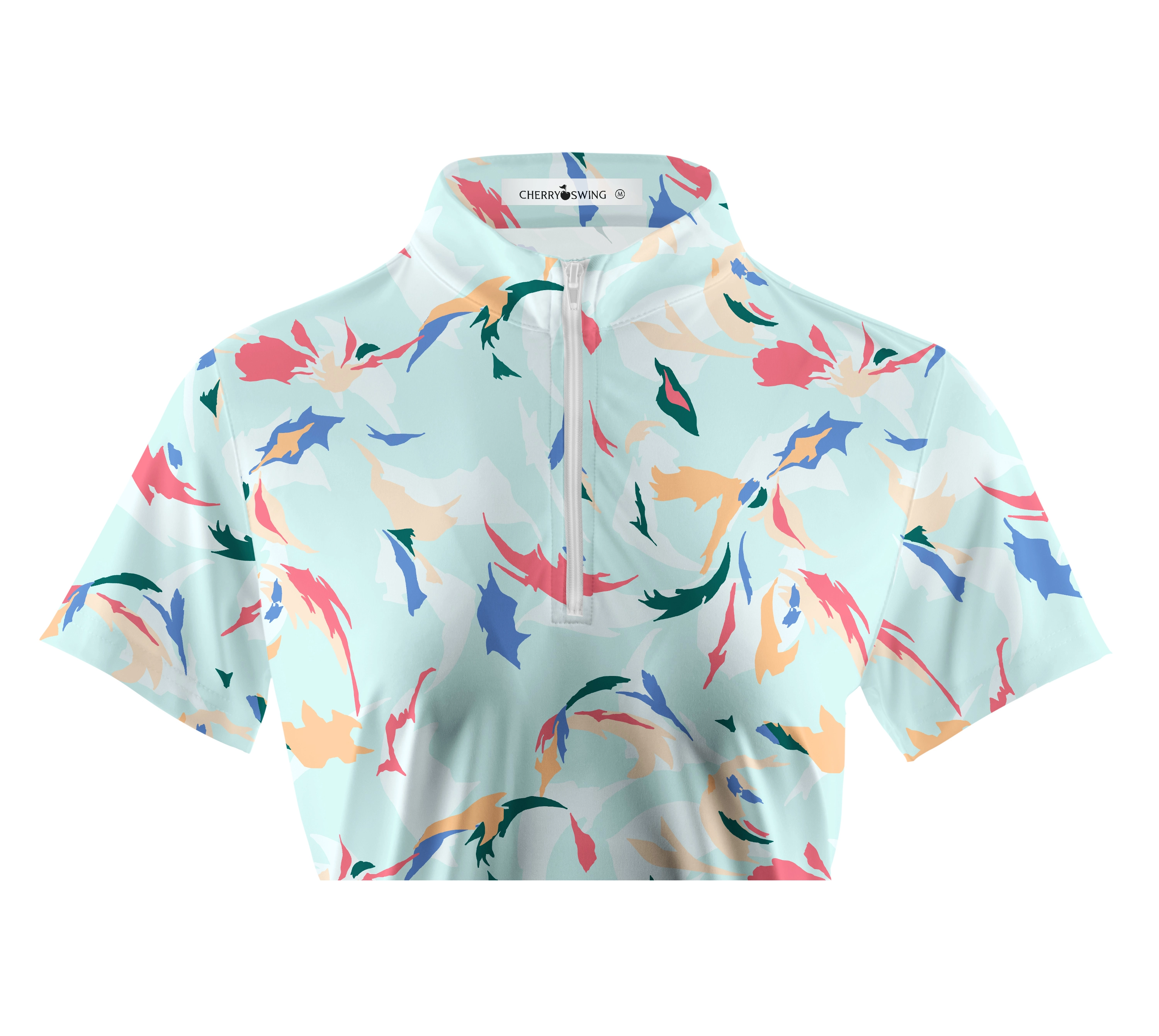 Cherryswing Women's Floral Color Matching Golf Short Sleeve Polo Shirt