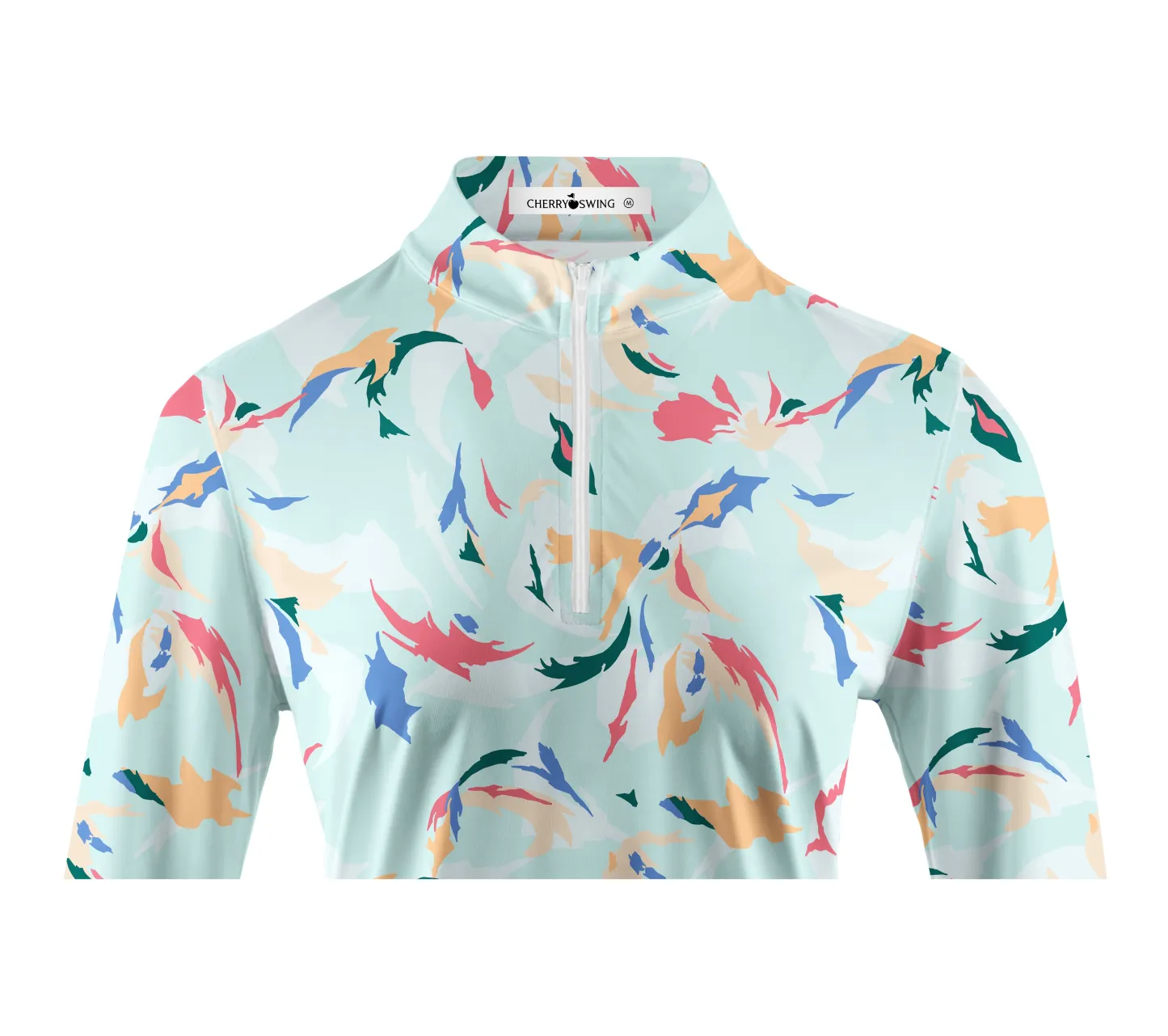 Cherryswing Women's Golf Floral Color Matching Long Sleeve Polo Shirt
