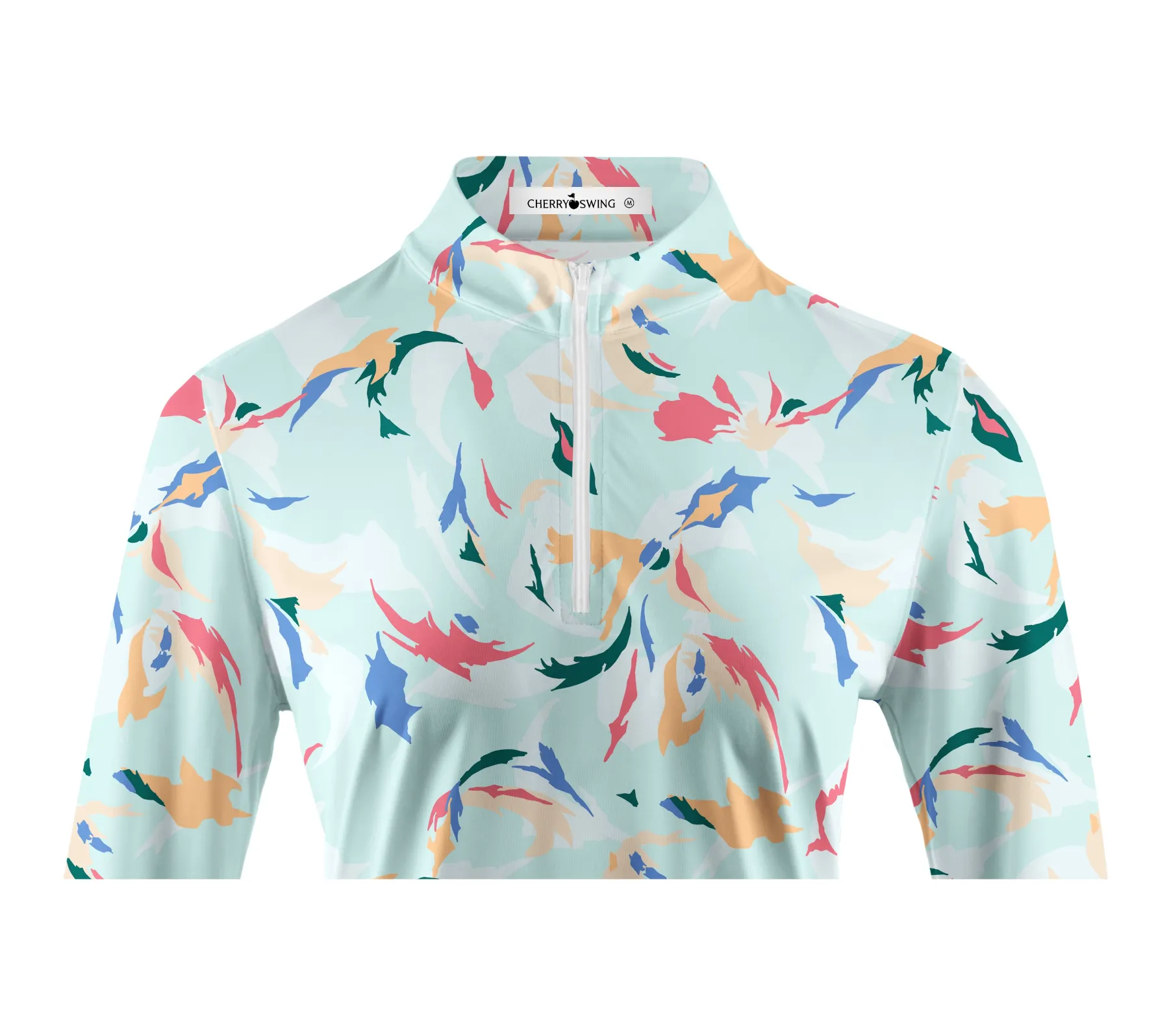 Cherryswing Women's Golf Floral Color Matching Long Sleeve Polo Shirt