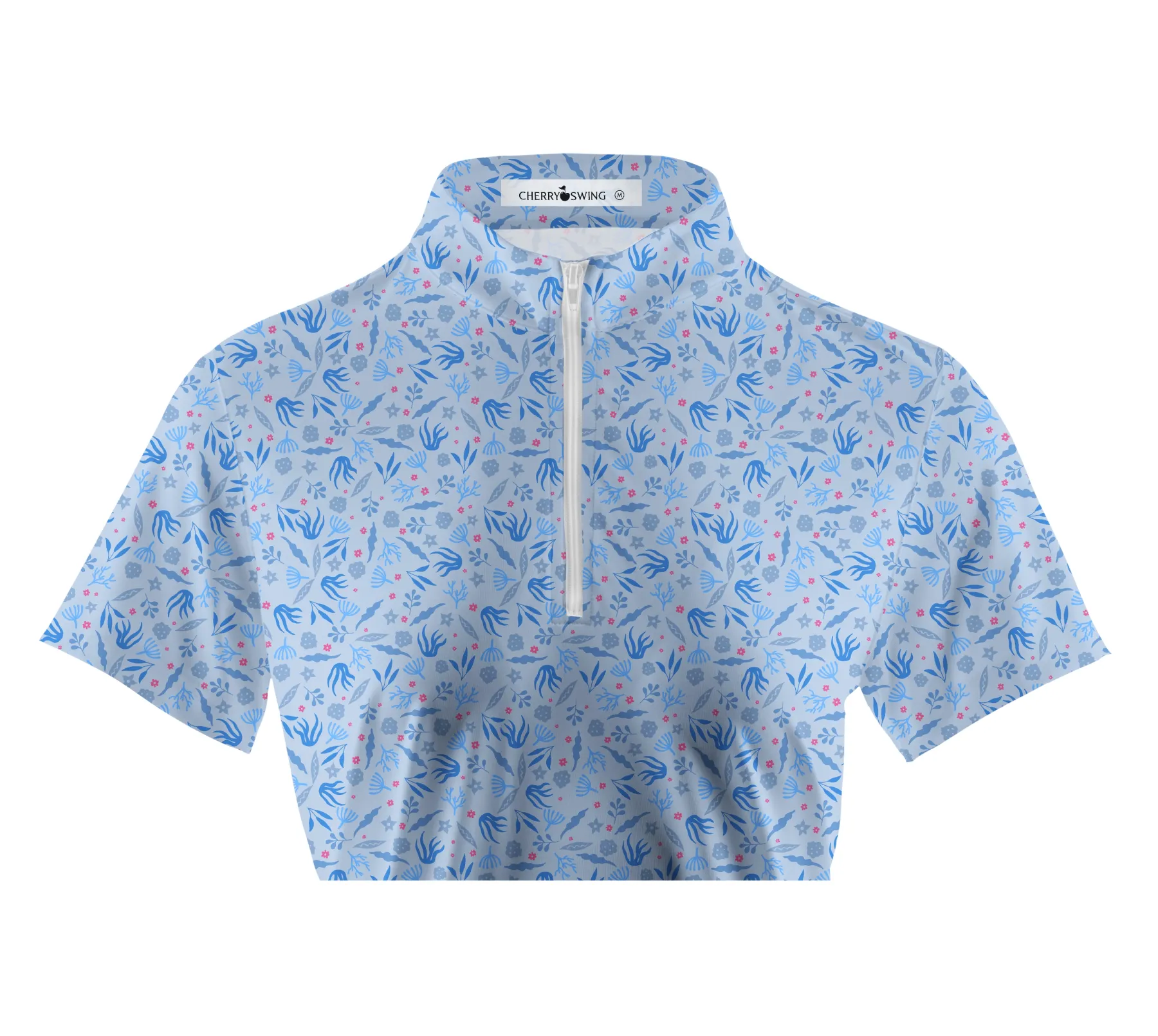 Cherryswing Women's  Sky Blue Floral Golf Sleeve Polo Shirt