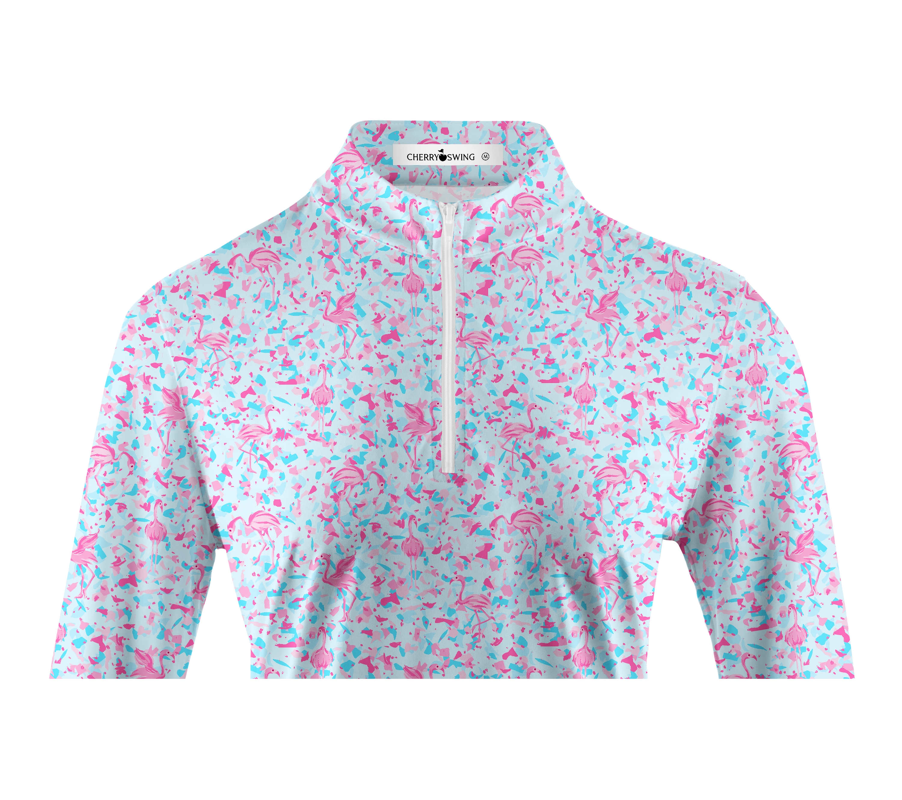 Cherryswing Women's Pink Flamingo Fantasy Long Sleeve Polo Shirt