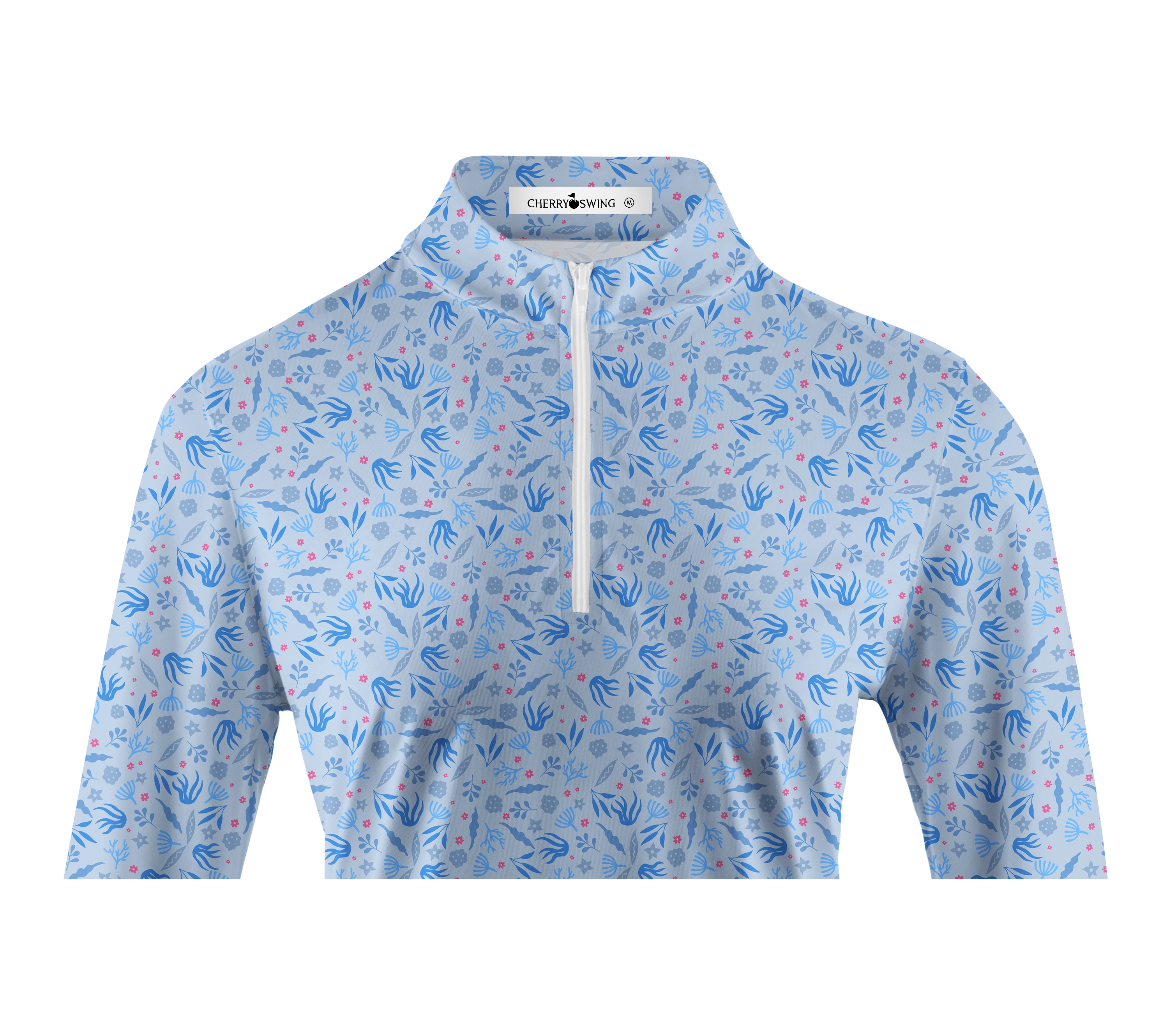 Cherryswing Women's Sky Blue Floral Long Sleeve Polo Shirt
