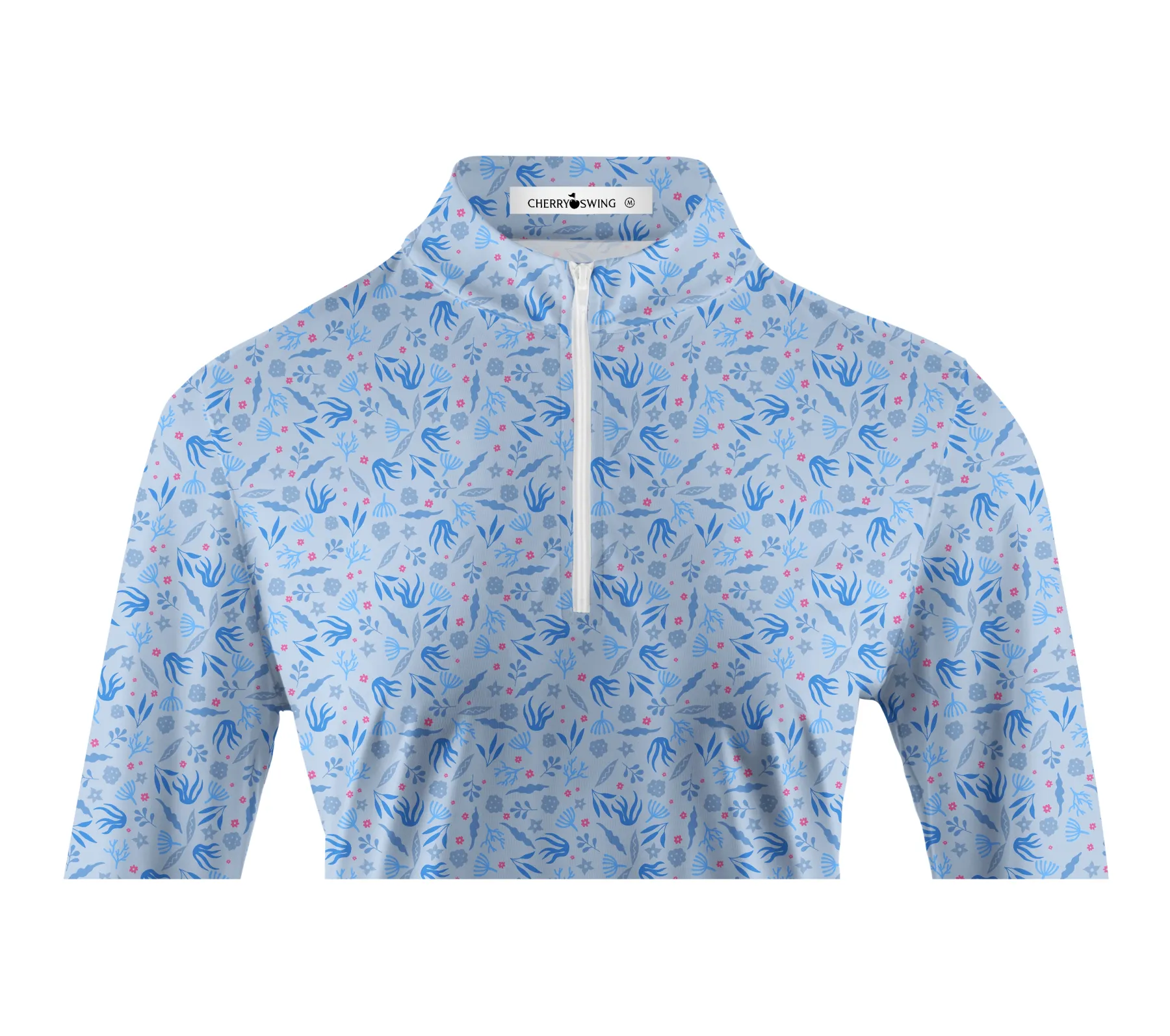 Cherryswing Women's Sky Blue Floral Long Sleeve Polo Shirt