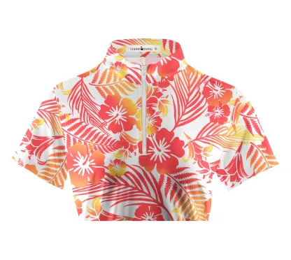 Cherryswing Women's Tropical Blossom Short Sleeve Golf Polo Shirt