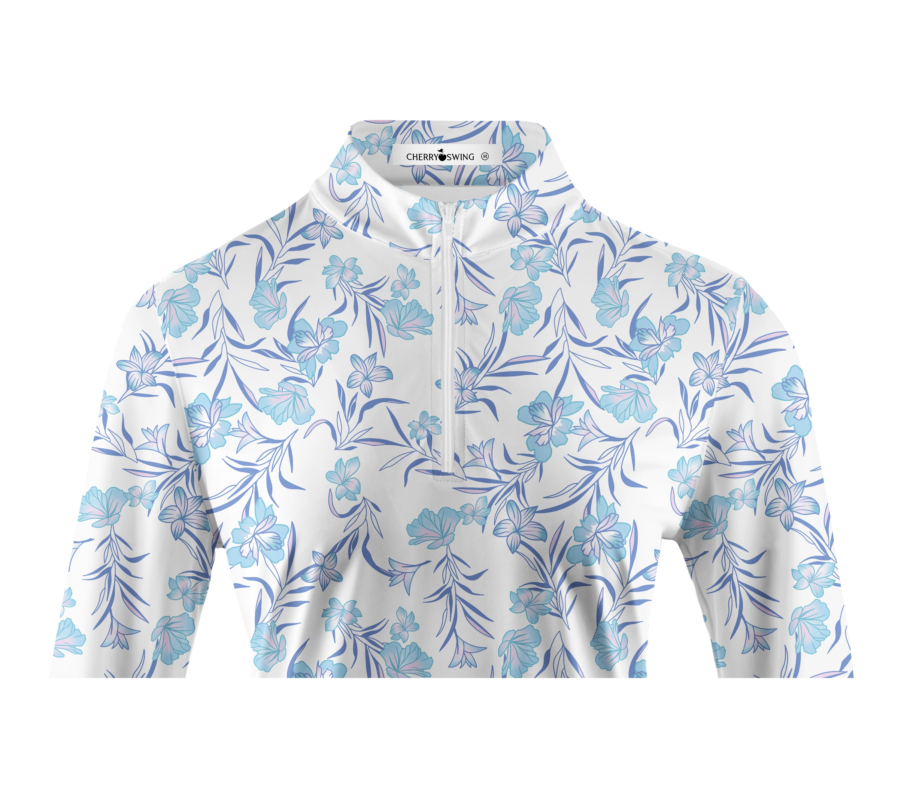 Cherryswing Women's Blue Floral Long Sleeve Polo Shirt